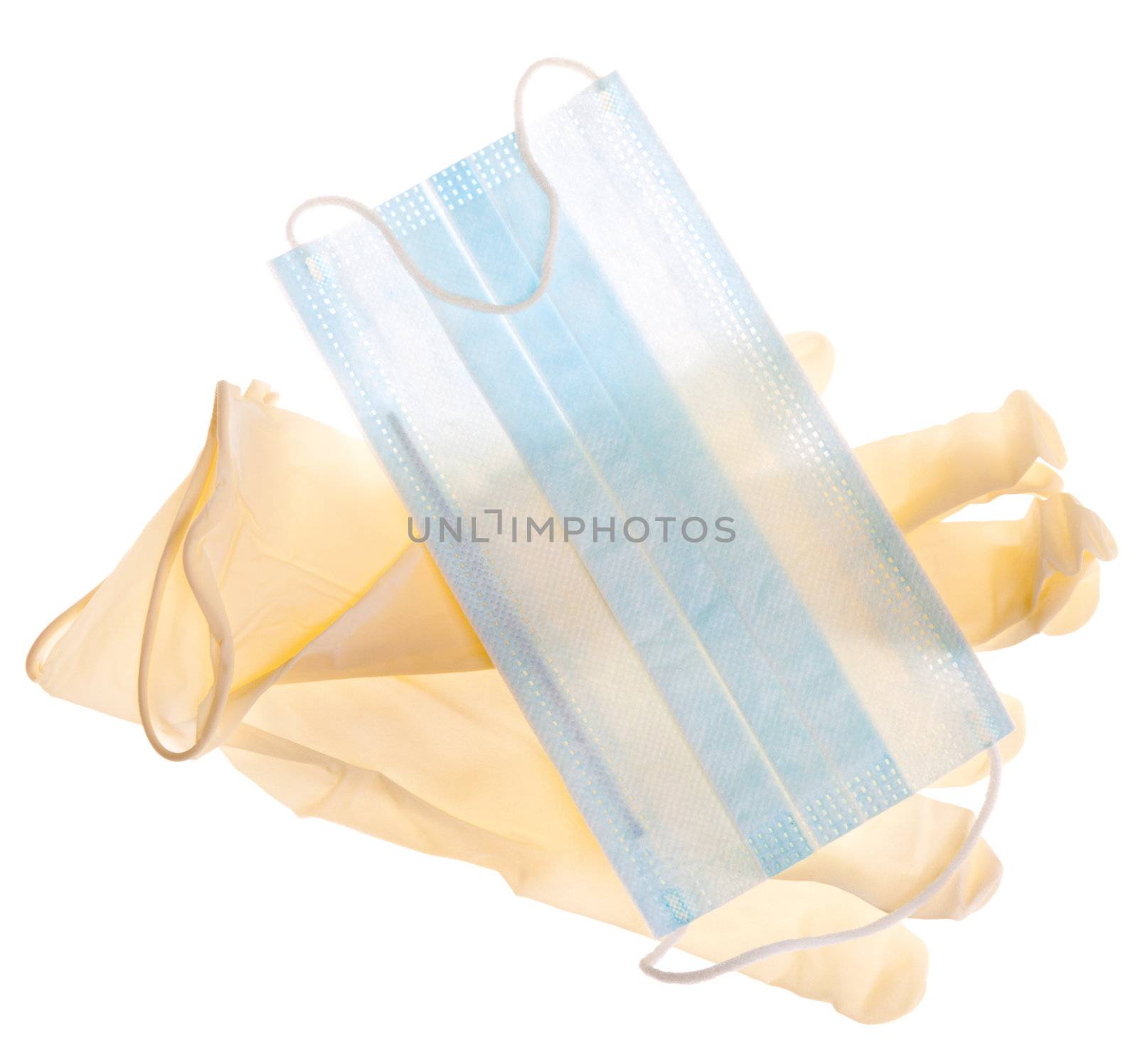 Protective medical workwear - gloves and mask isolated on white background