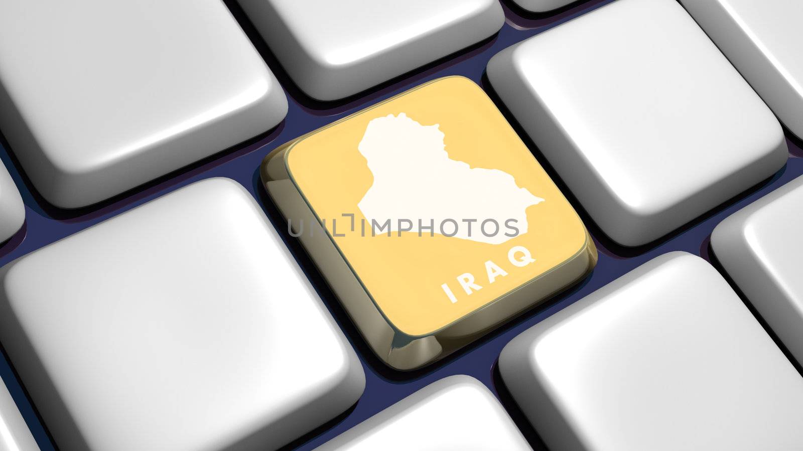 Keyboard (detail) with Iraq map key - 3d made 