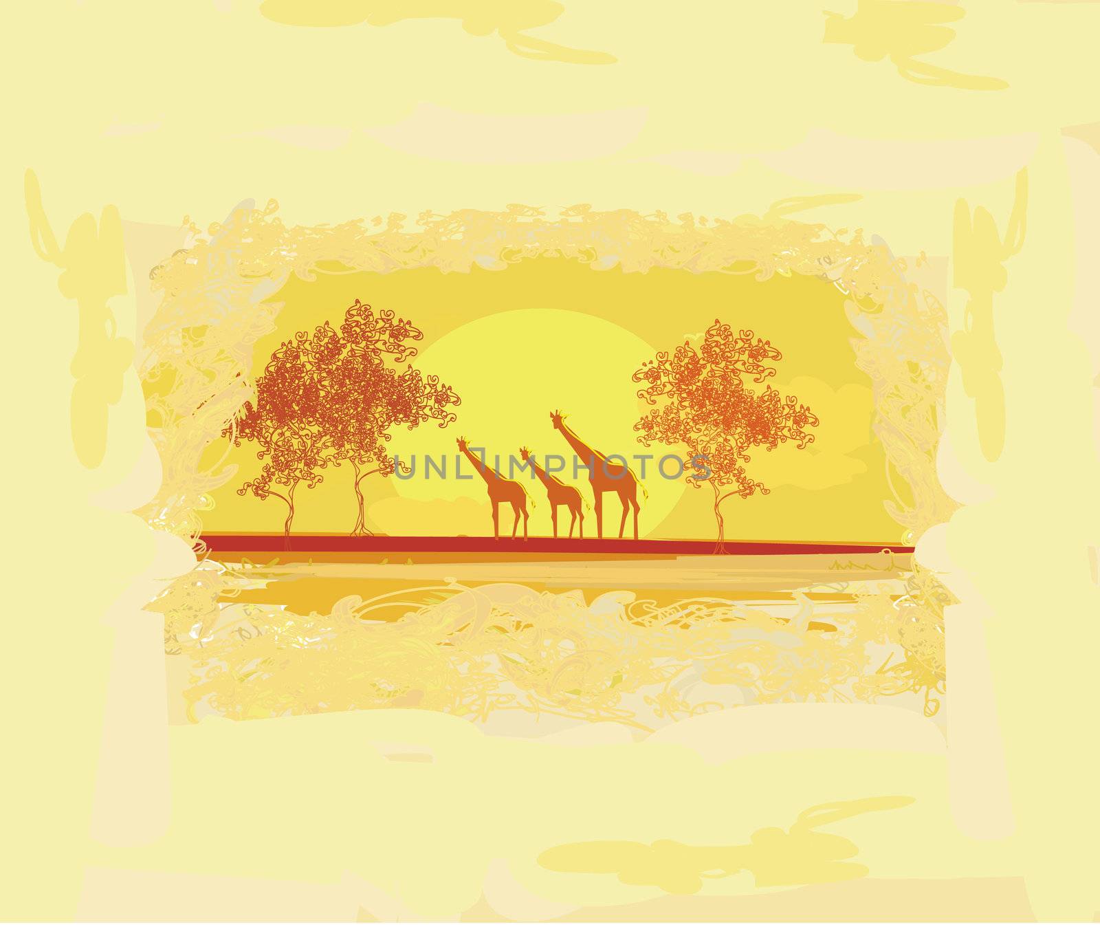 grunge background with African fauna and flora