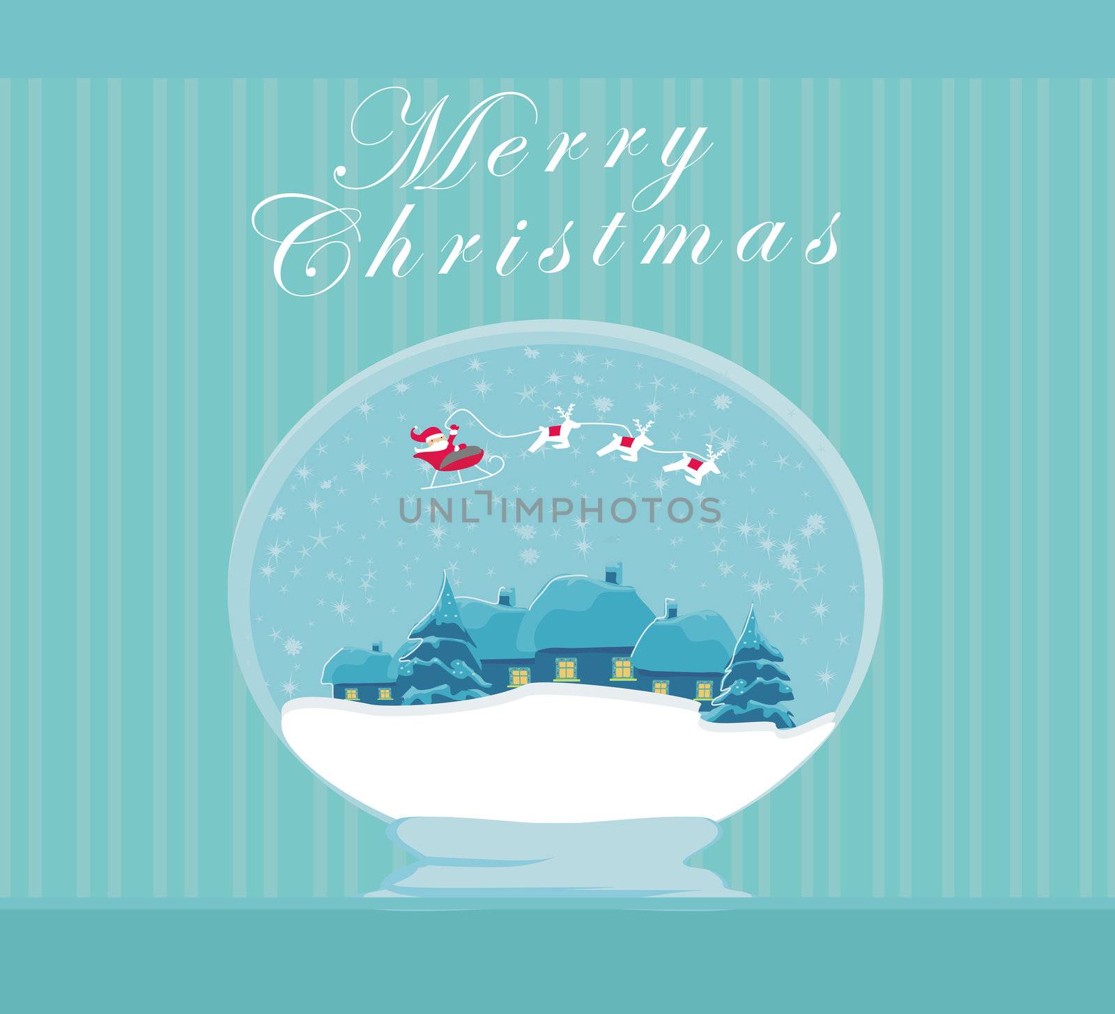 Illustration winter festive ball with house and Santa claus