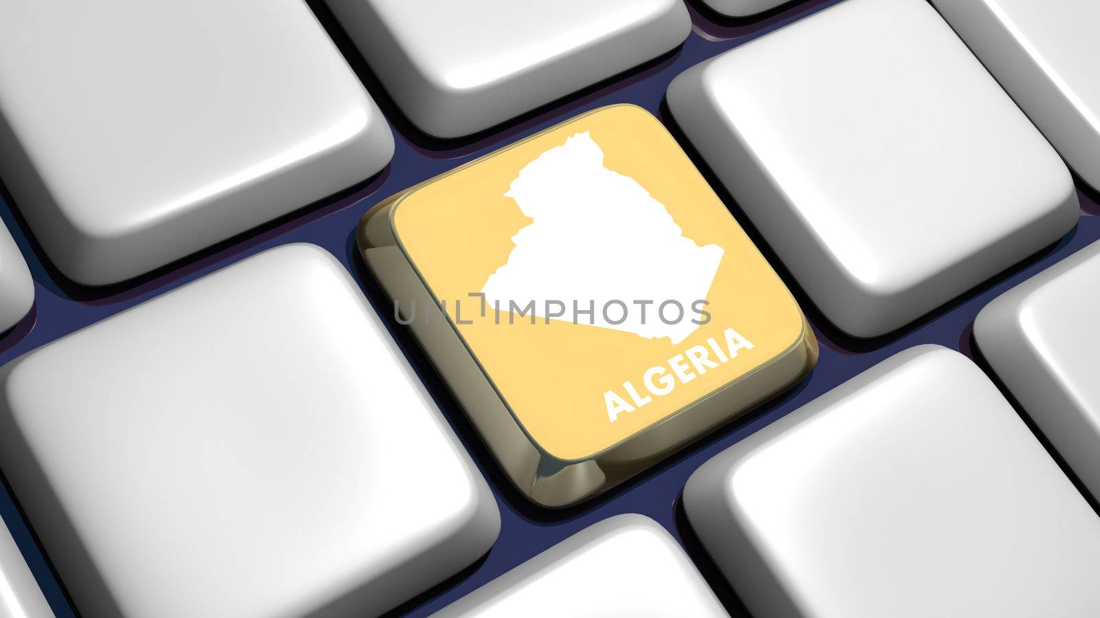 Keyboard (detail) with Algeria map key - 3d made 