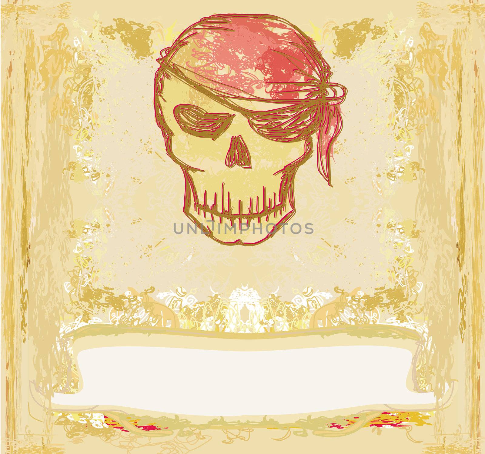 Skull Pirate - retro grunge card