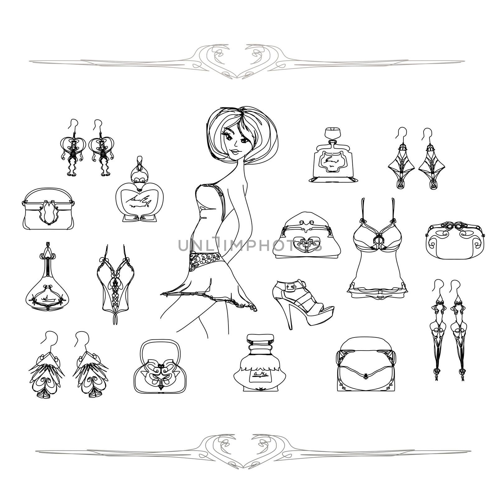 Fashion shopping icon doodle set