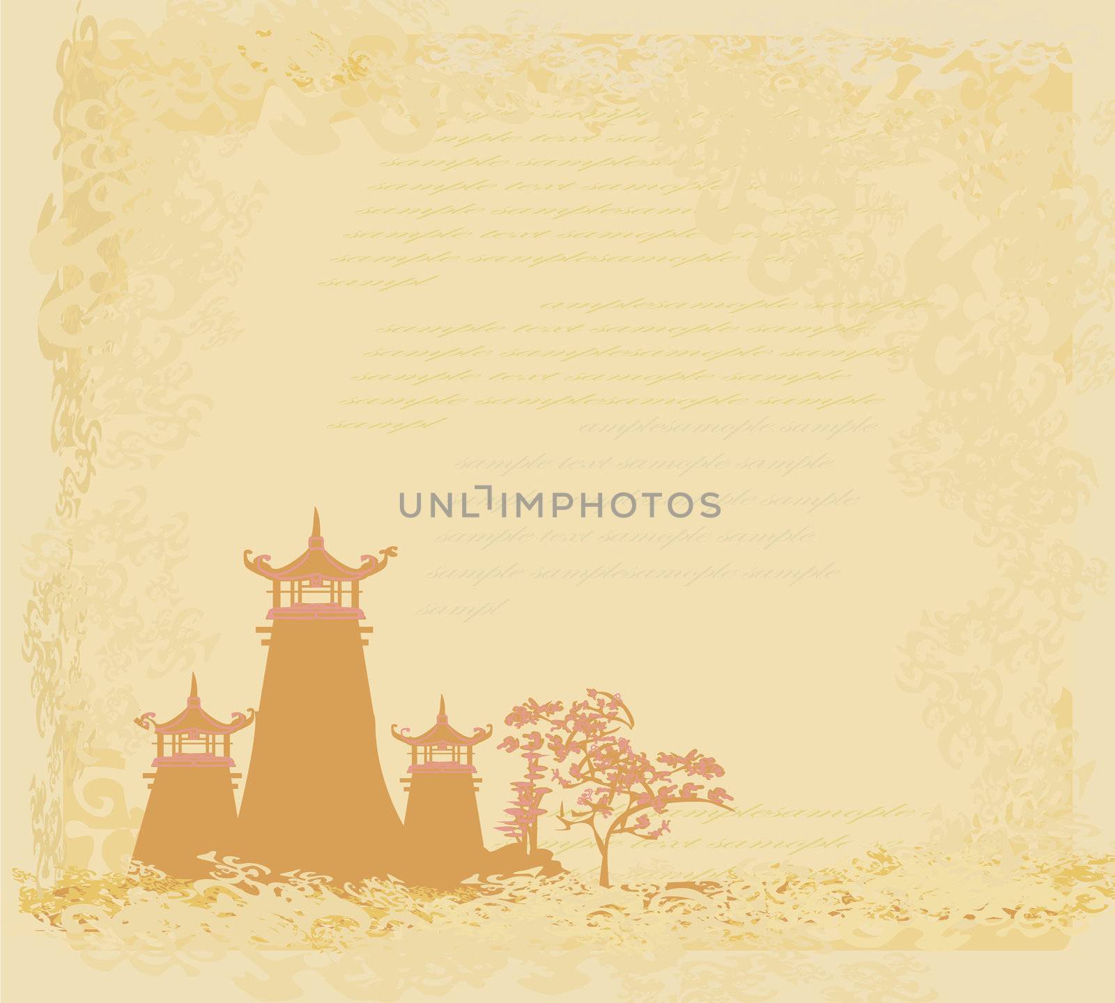 old paper with Asian Landscape