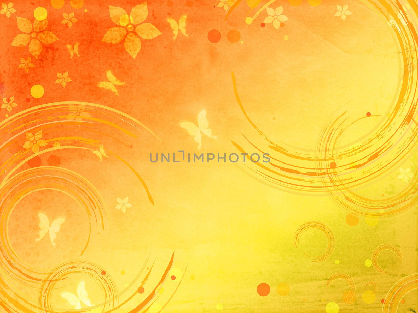 abstract seasonal background with flowers, circles and butterflies