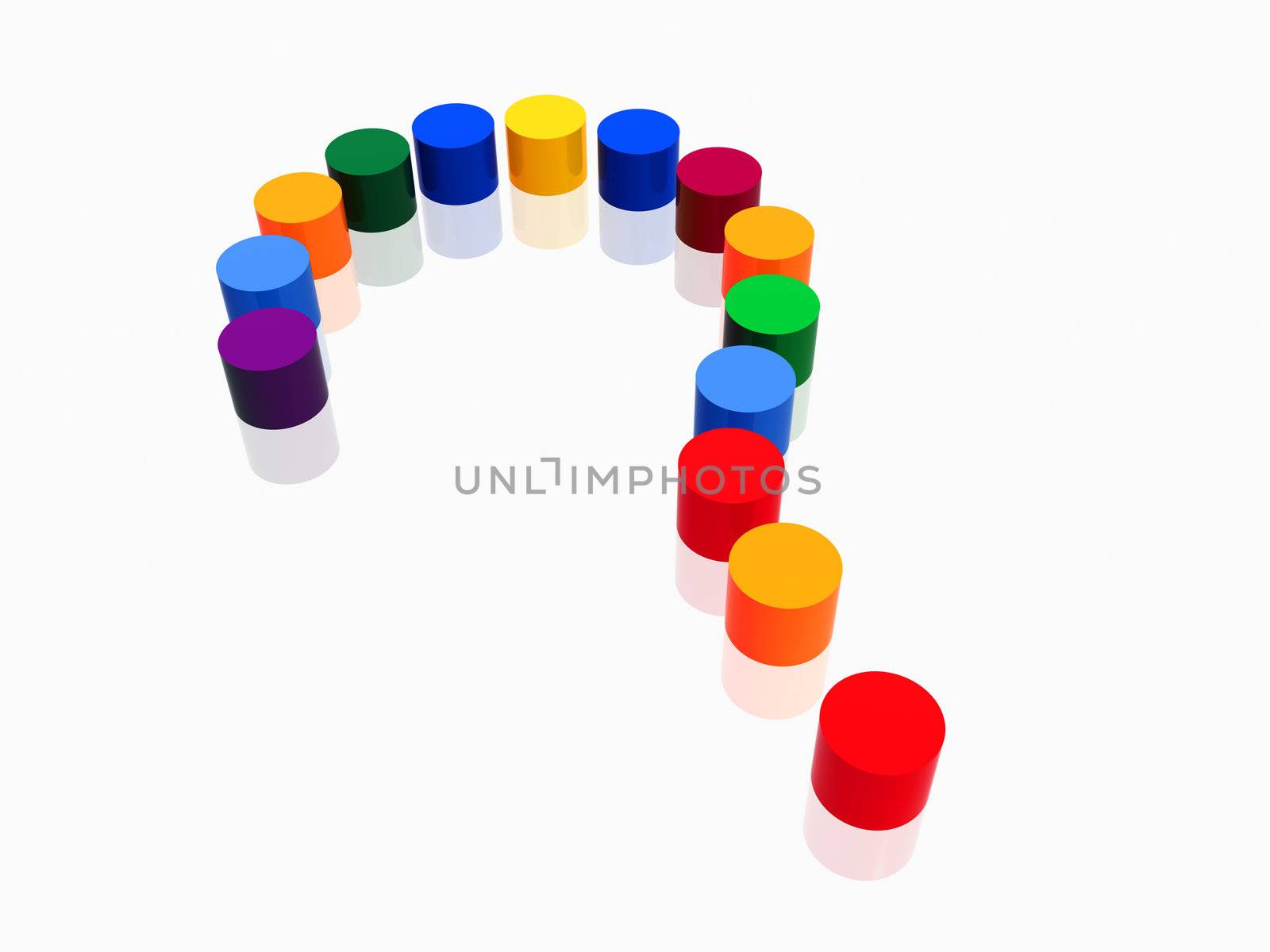 3d colour cylinders arranged like question-mark