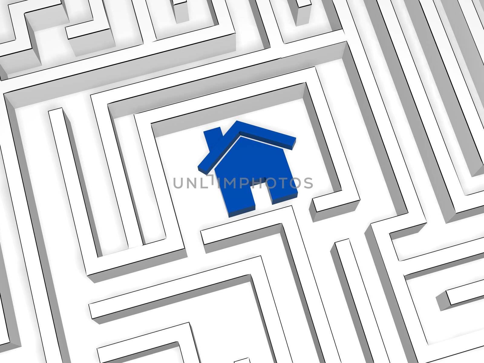 blue house symbol in labyrinth by marinini