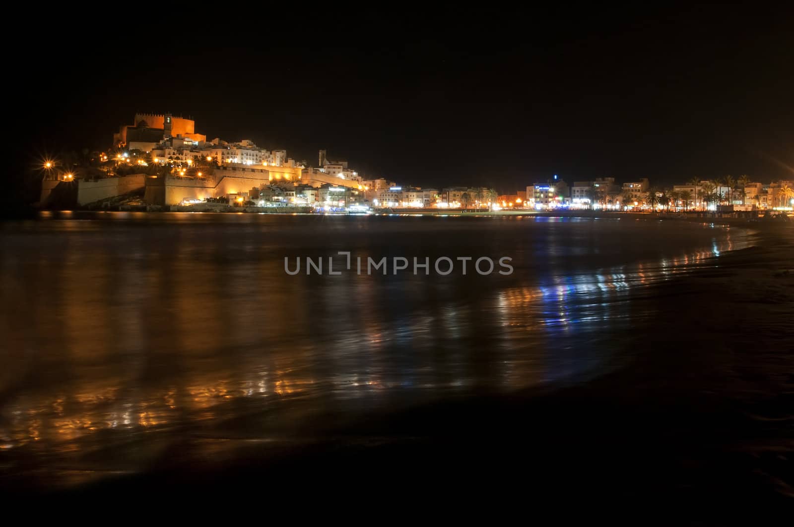 long exposure night photography of peñiscola in Spain