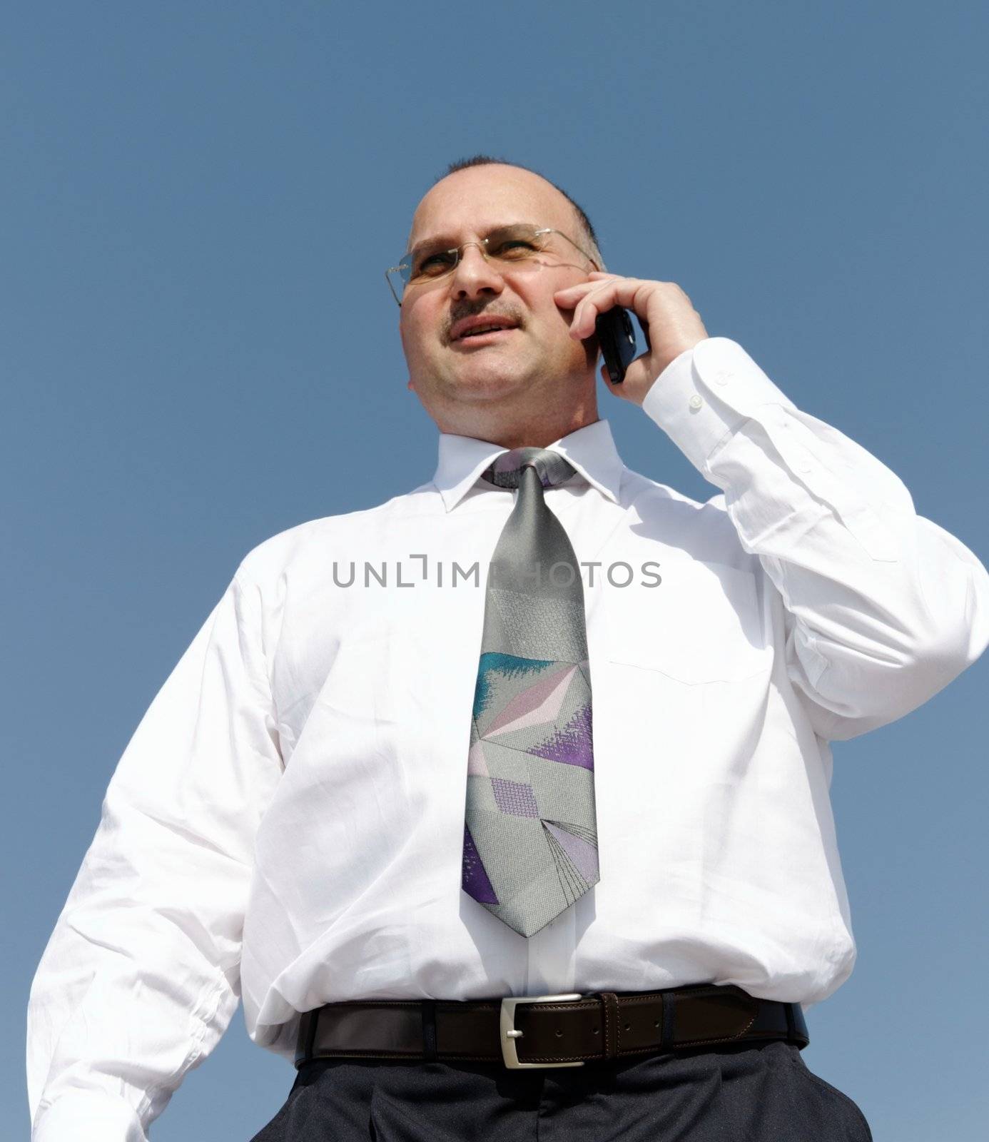 a businessman talking to a company