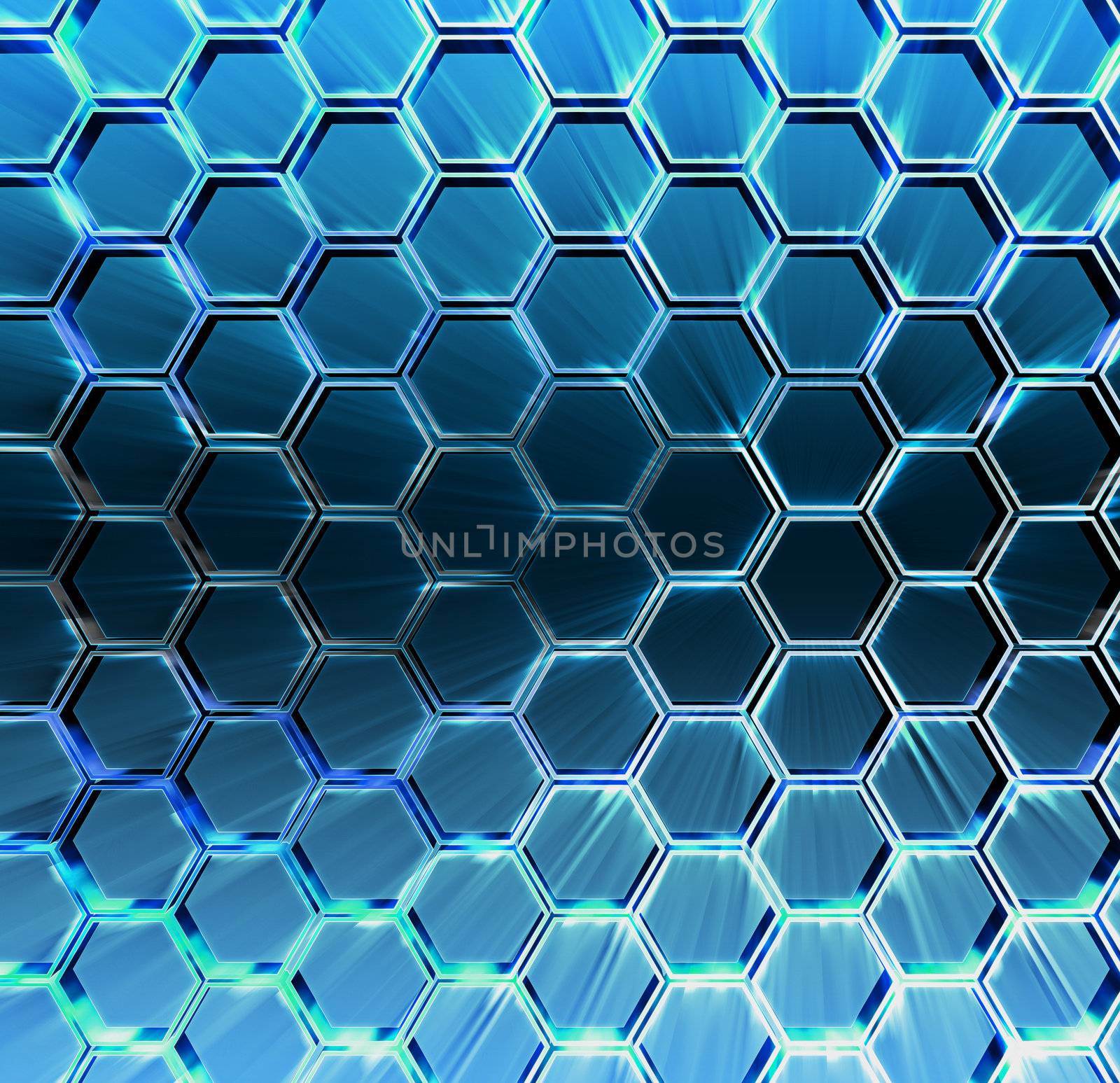 Abstract blue background 3d Metallic hexagons with backlight 