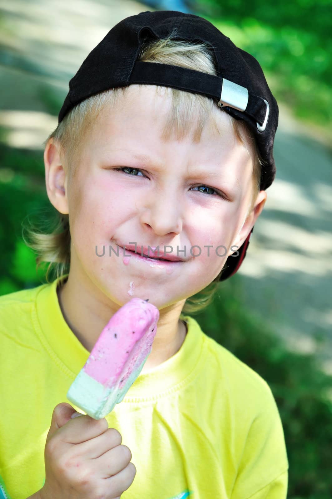 little boy enjoying sweet ice cream