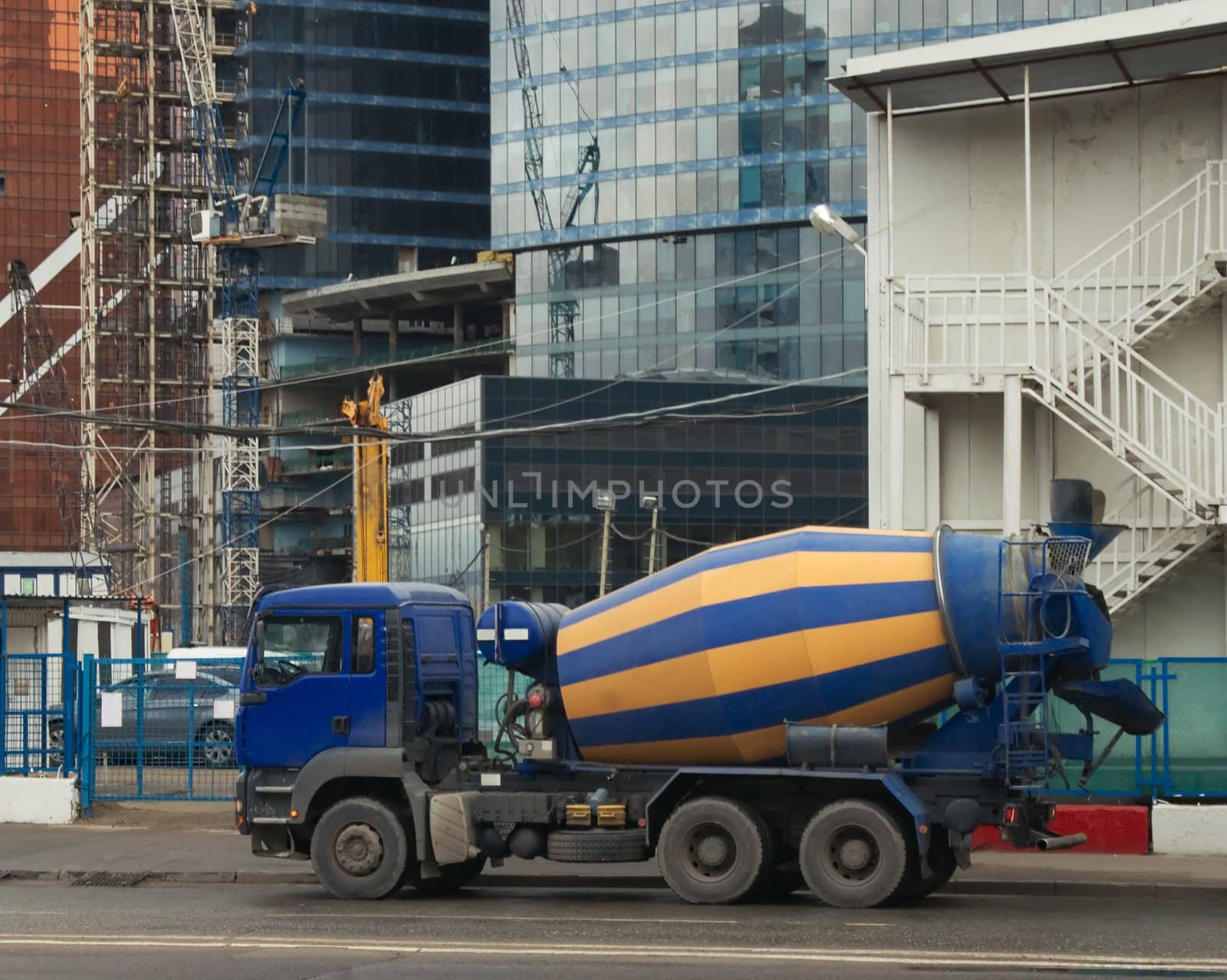 Concrete truck at a construction site in Moscow