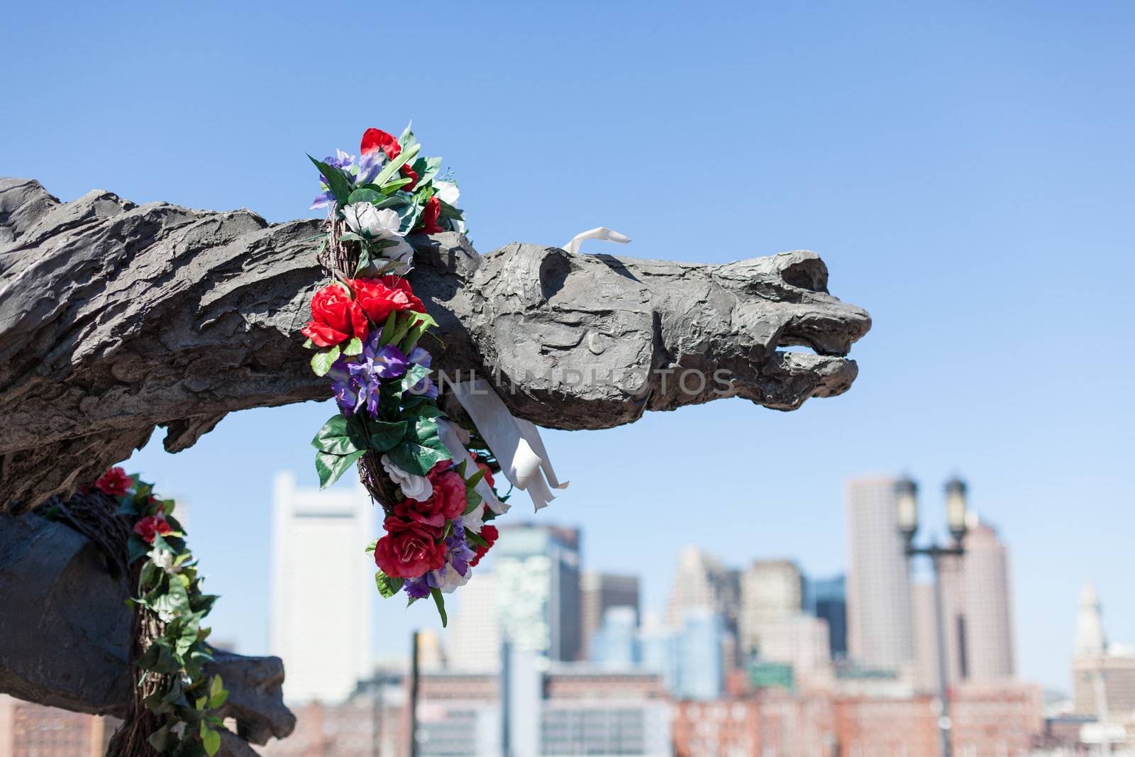 BOSTON, USA - MARCH 22: The Partisans Statue is decorated with a wreath for Polish war dead on March 19, 2012. The statue was sculpted by Andrew Pitynski