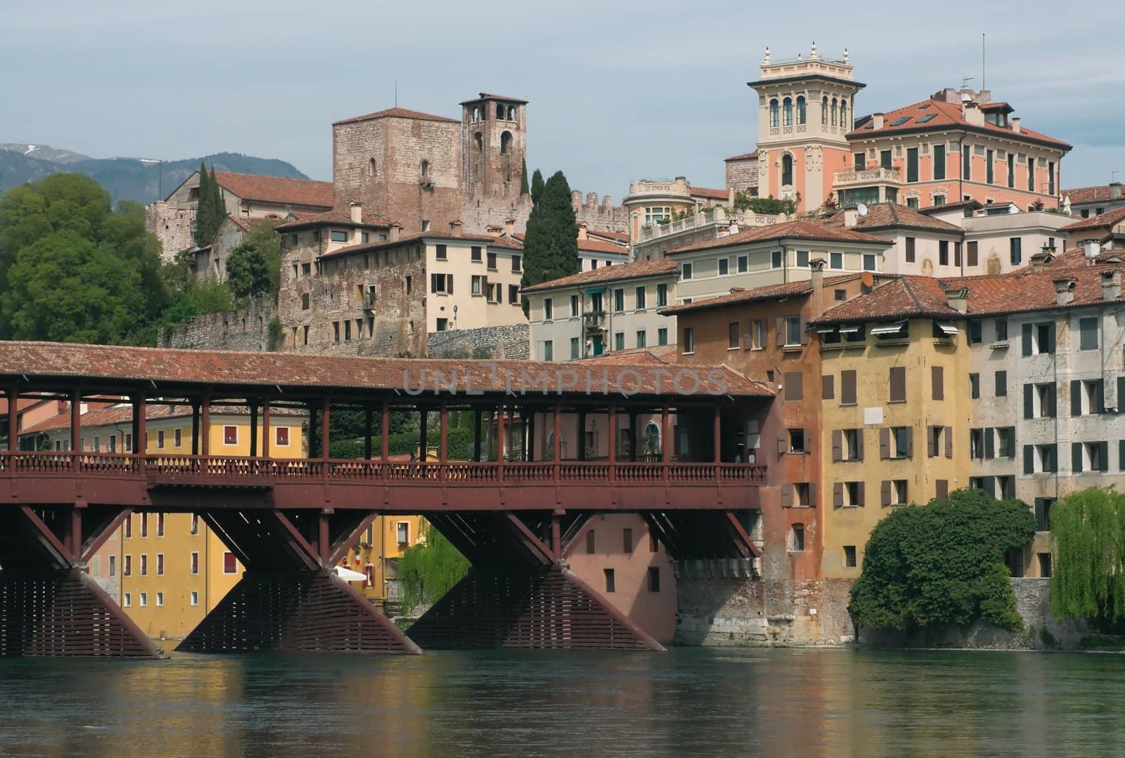 View of the city of Bassano del Grappa in northern Italy in the spring