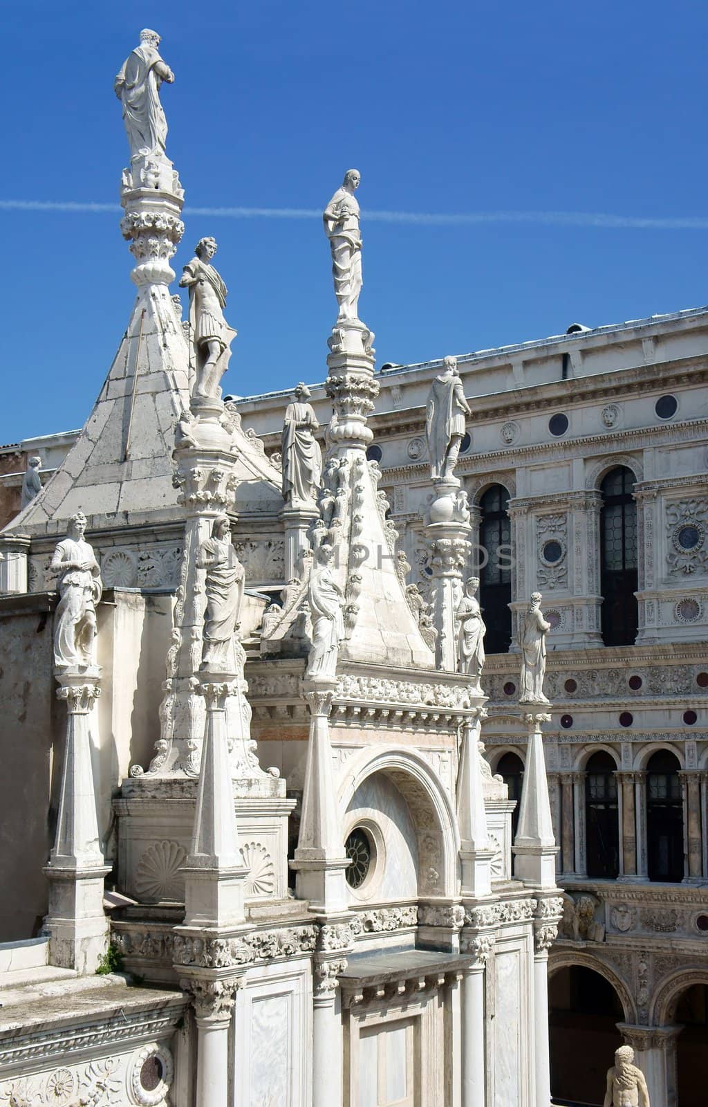 Sculptures of the cathedral of San Marco in Venice on the sky background