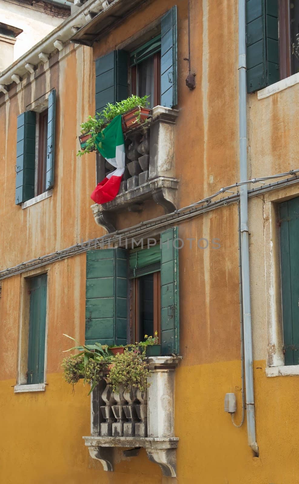 Facade of  Venetian house on a clear spring day