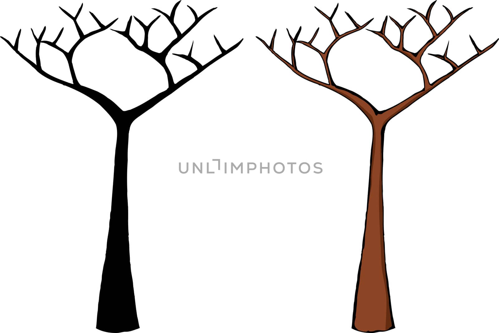 Cartoon of a dead tree isolated over white