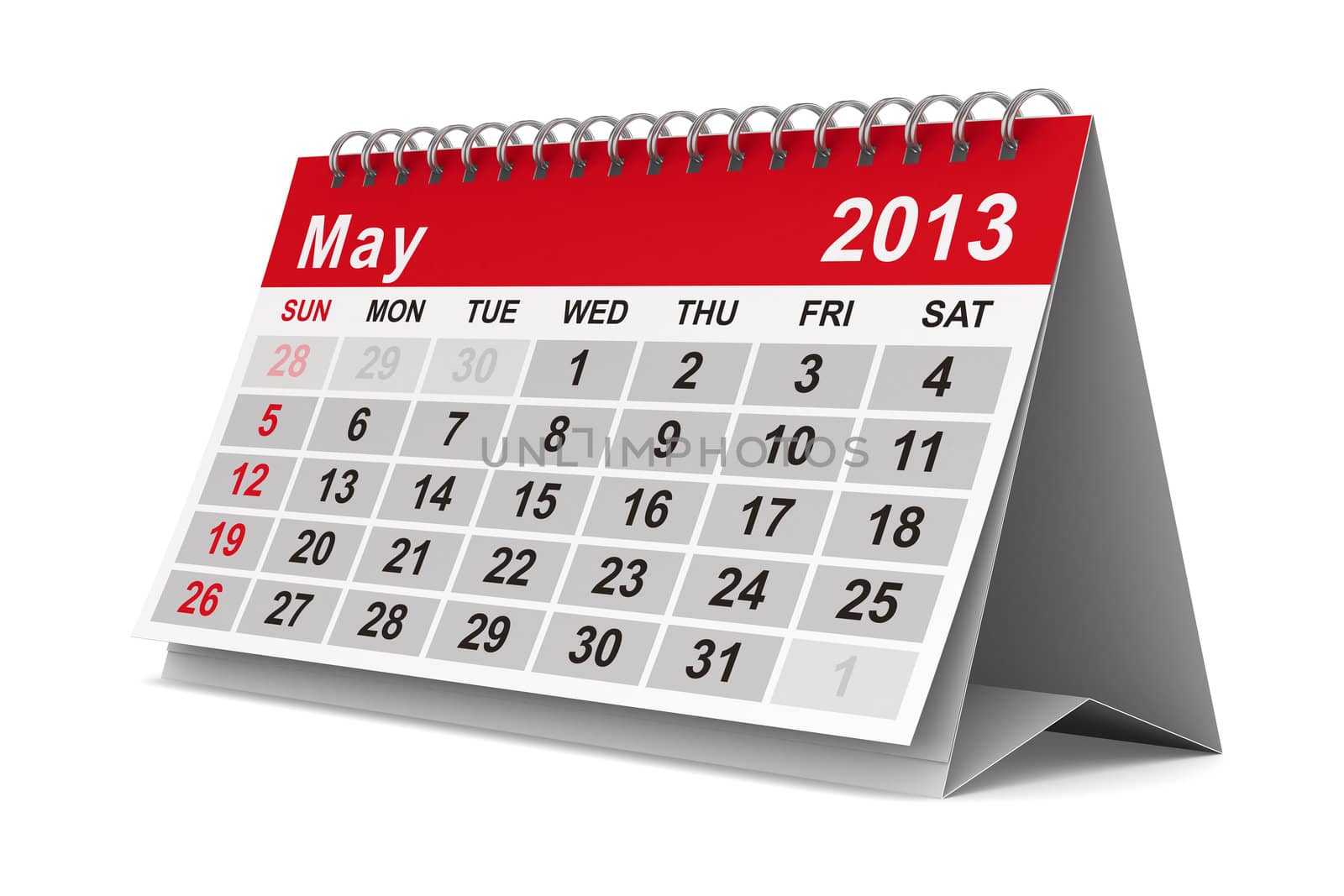 2013 year calendar. May. Isolated 3D image