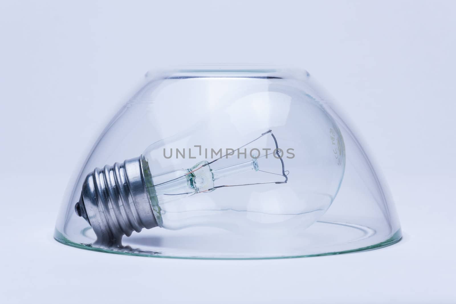 lamp is covered with a glass cup on white
