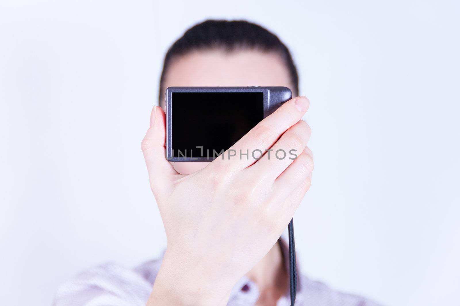 woman photographed herself camera without face by vitmihailov