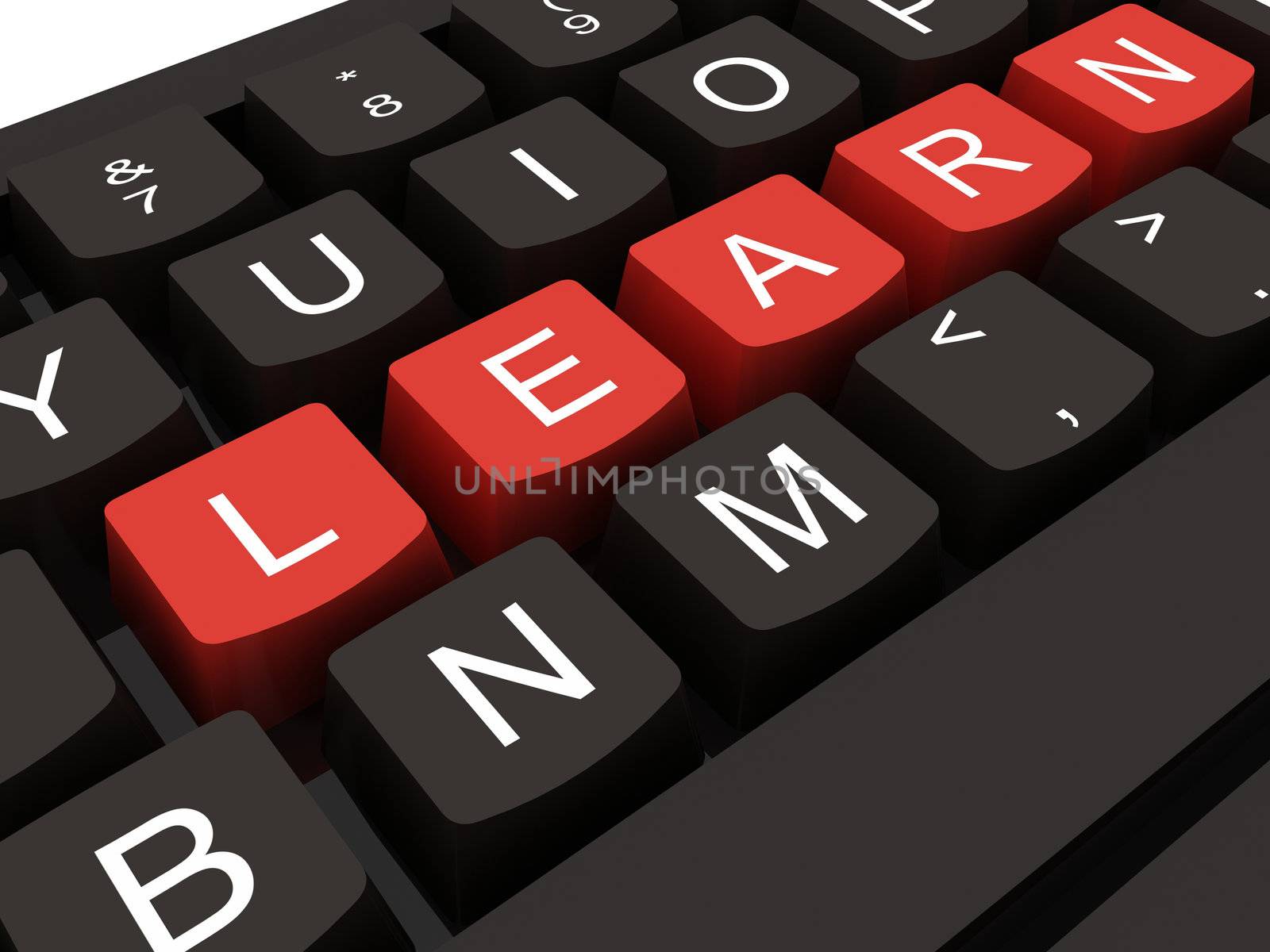 Computer keyboard with key Learn, internet education concept