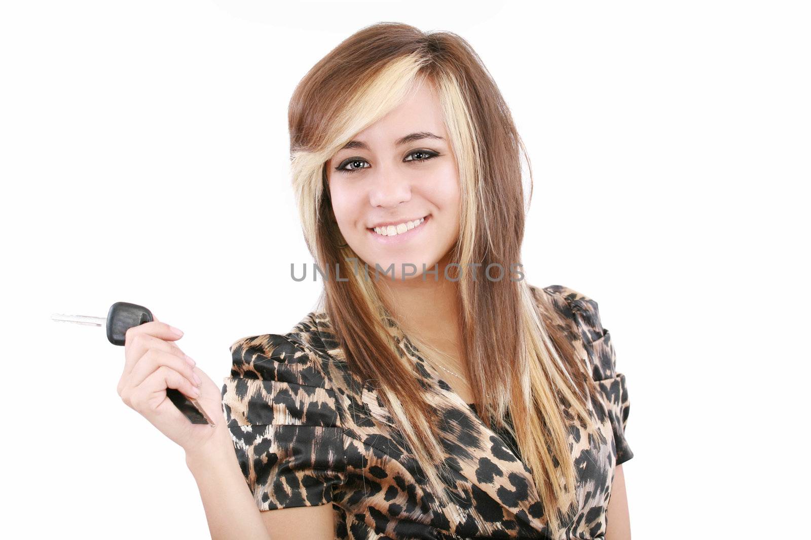 picture of happy teenage girl with car key