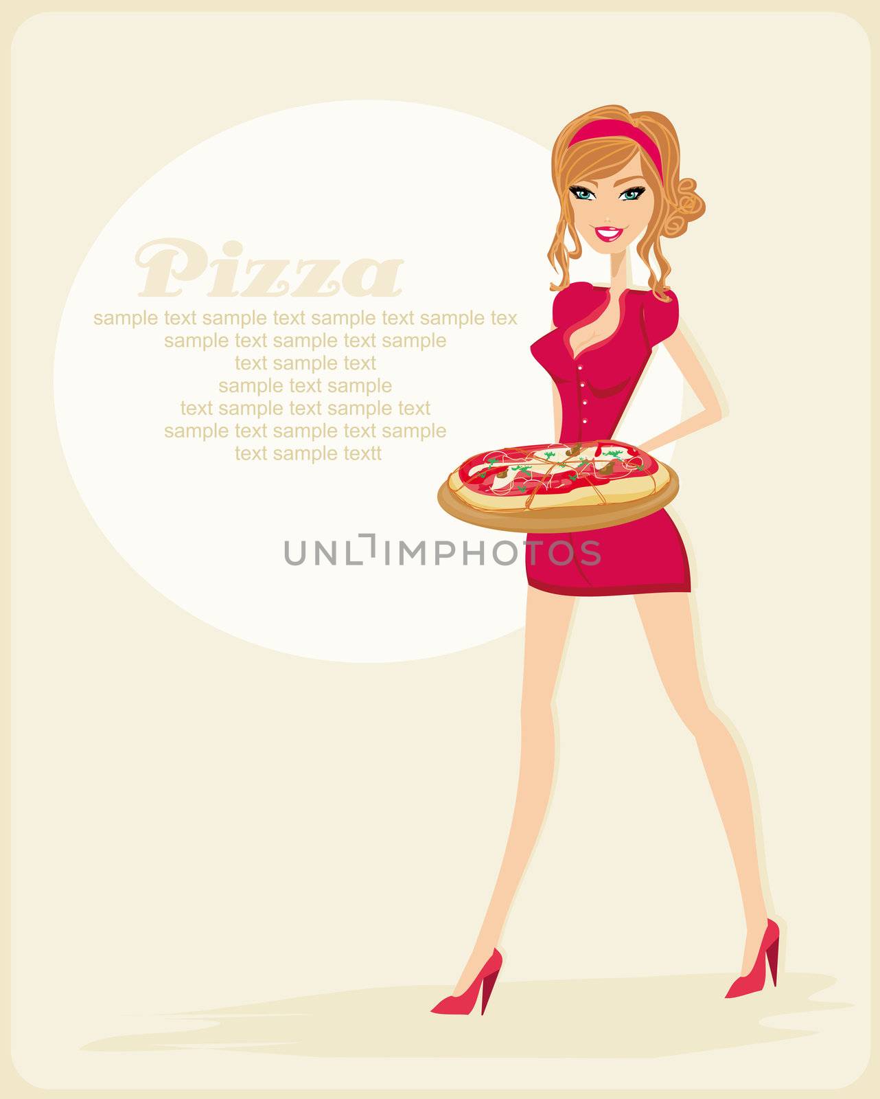 beautiful woman enjoys pizza