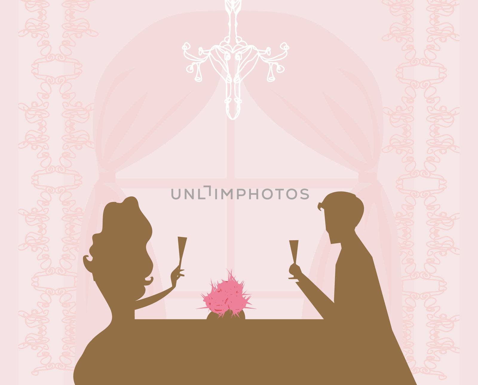 Young couple flirt and drink champagne