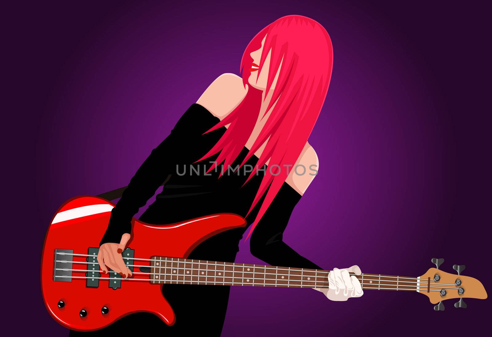 Vector illustration of smiling rock girl with guitar by Elisanth