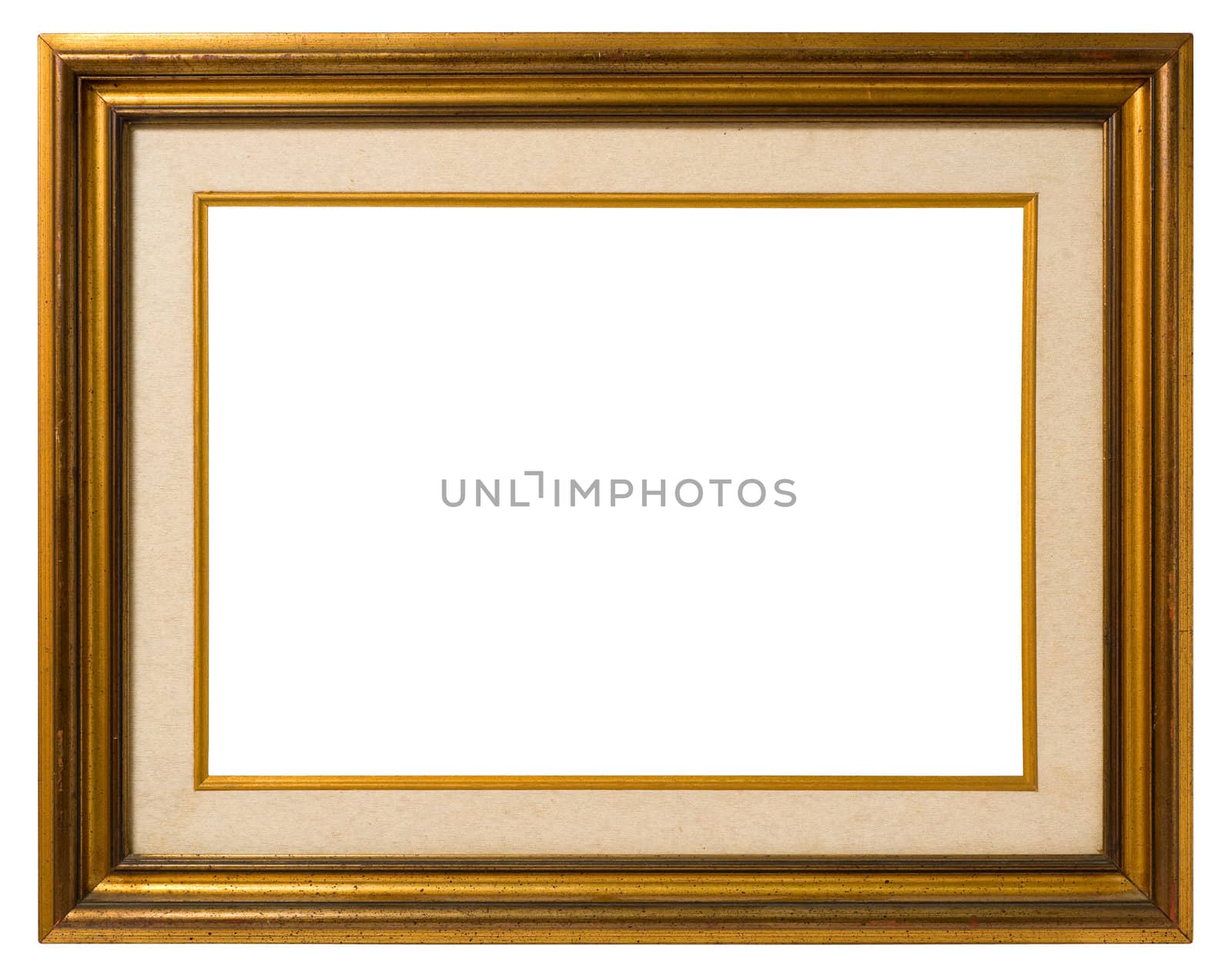 Antique double frame: gilded wood and canvas, italian style,  isolated on white background - include clipping path.