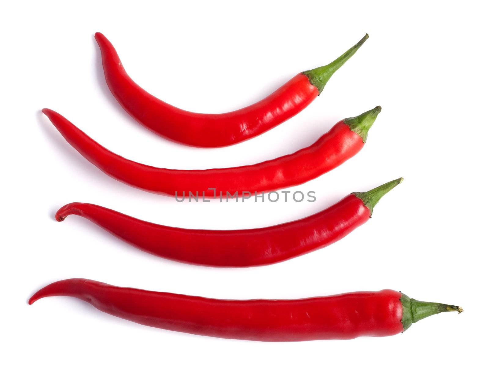 Set of red hot chilli pepper isolated on white background with included clipping path.