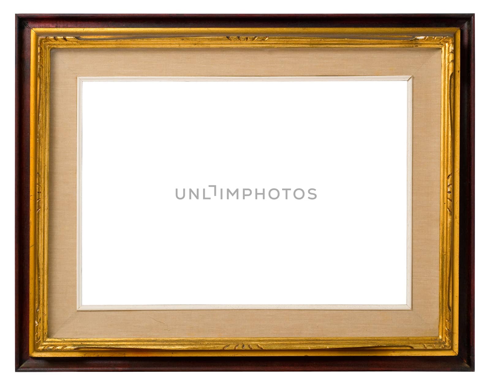 Antique triple frame: wood, gilded wood and canvas, italian style,  isolated on white background - include clipping path.