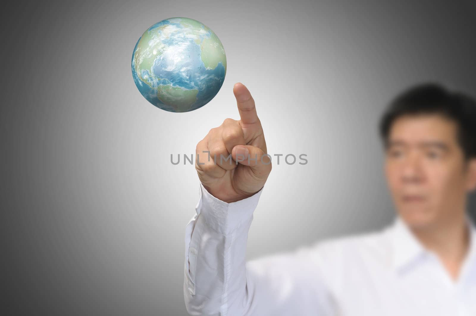 Business Man Touch Earth Globe by thampapon