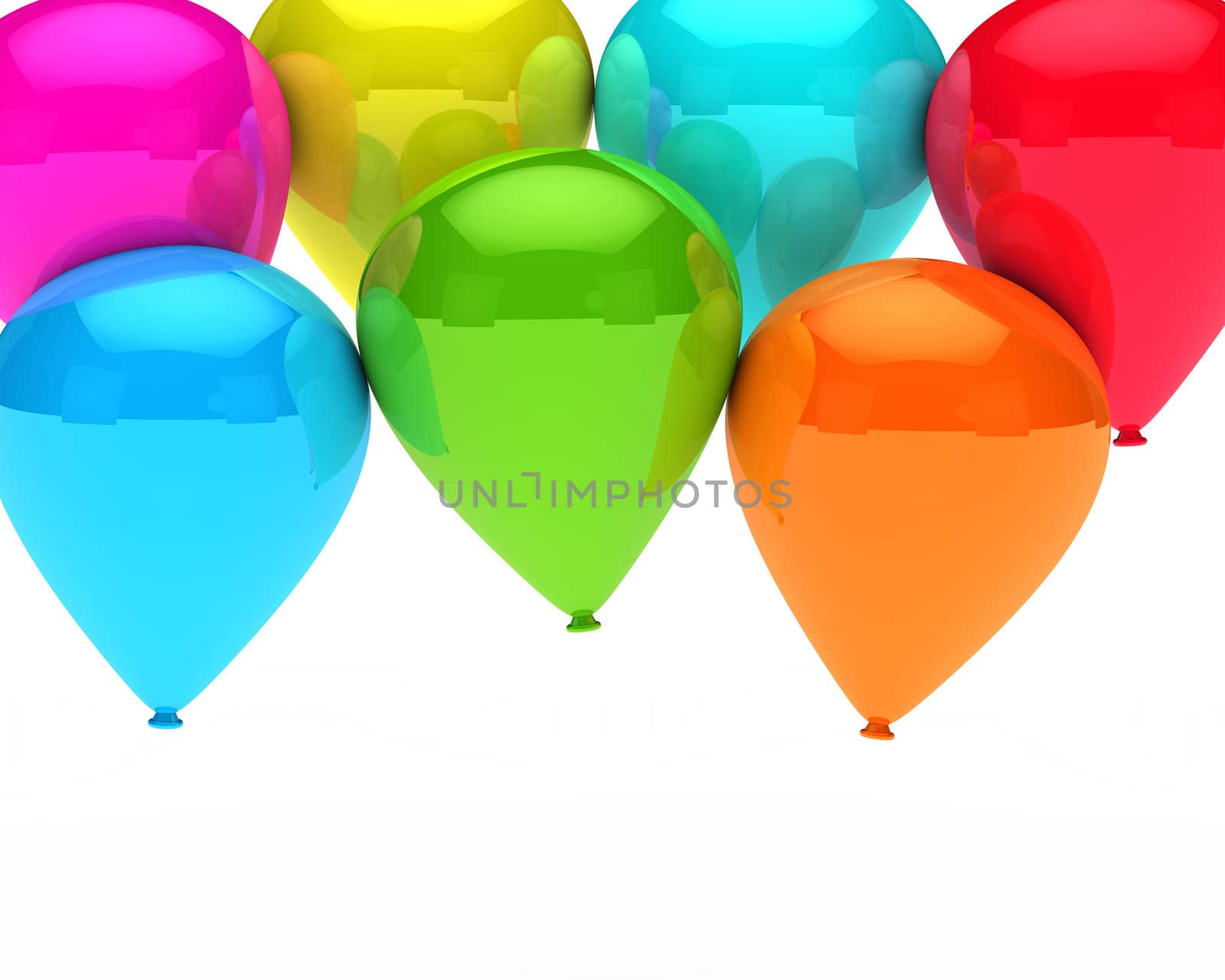 colorful balloons are flying on white background