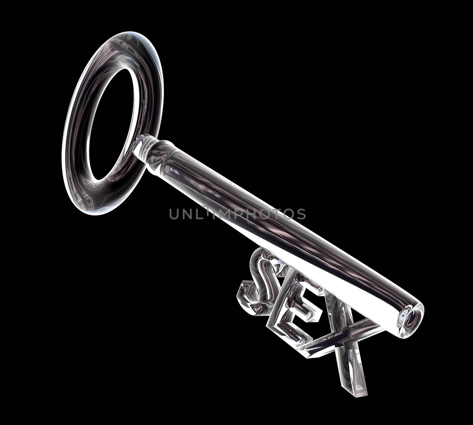 key in glass, SEX text (3d made)