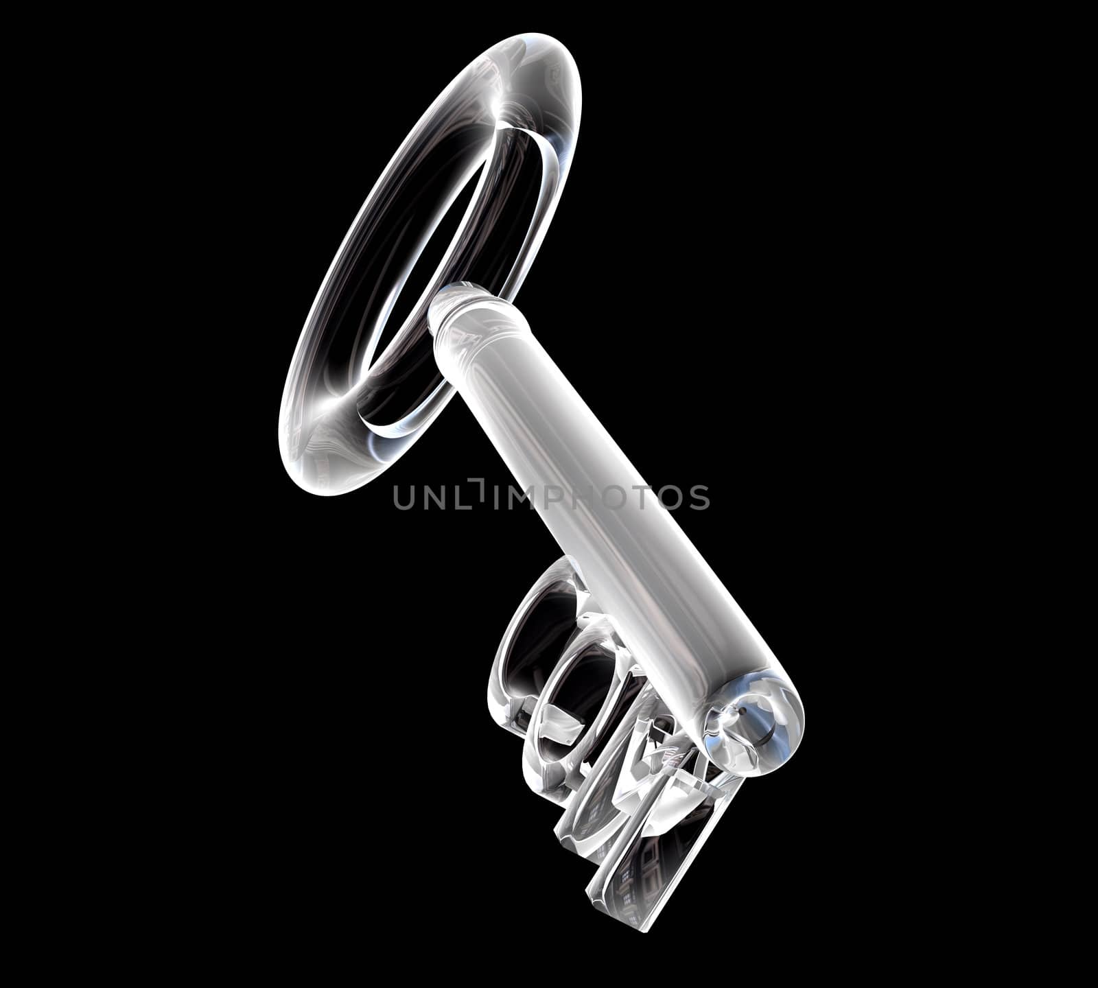 key in glass, COM text (3d made) 
