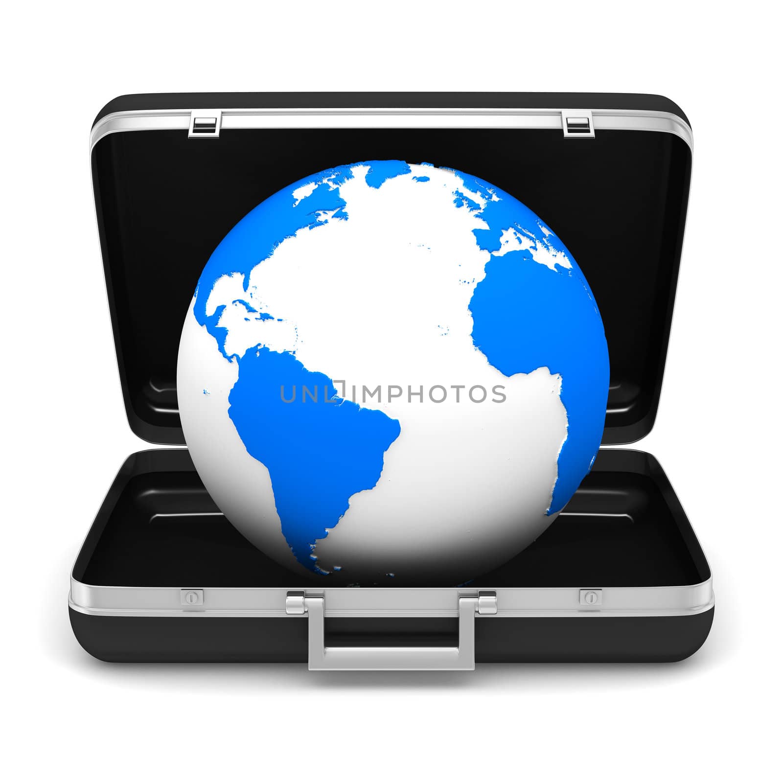 Case and globe on white background. isolated 3D image