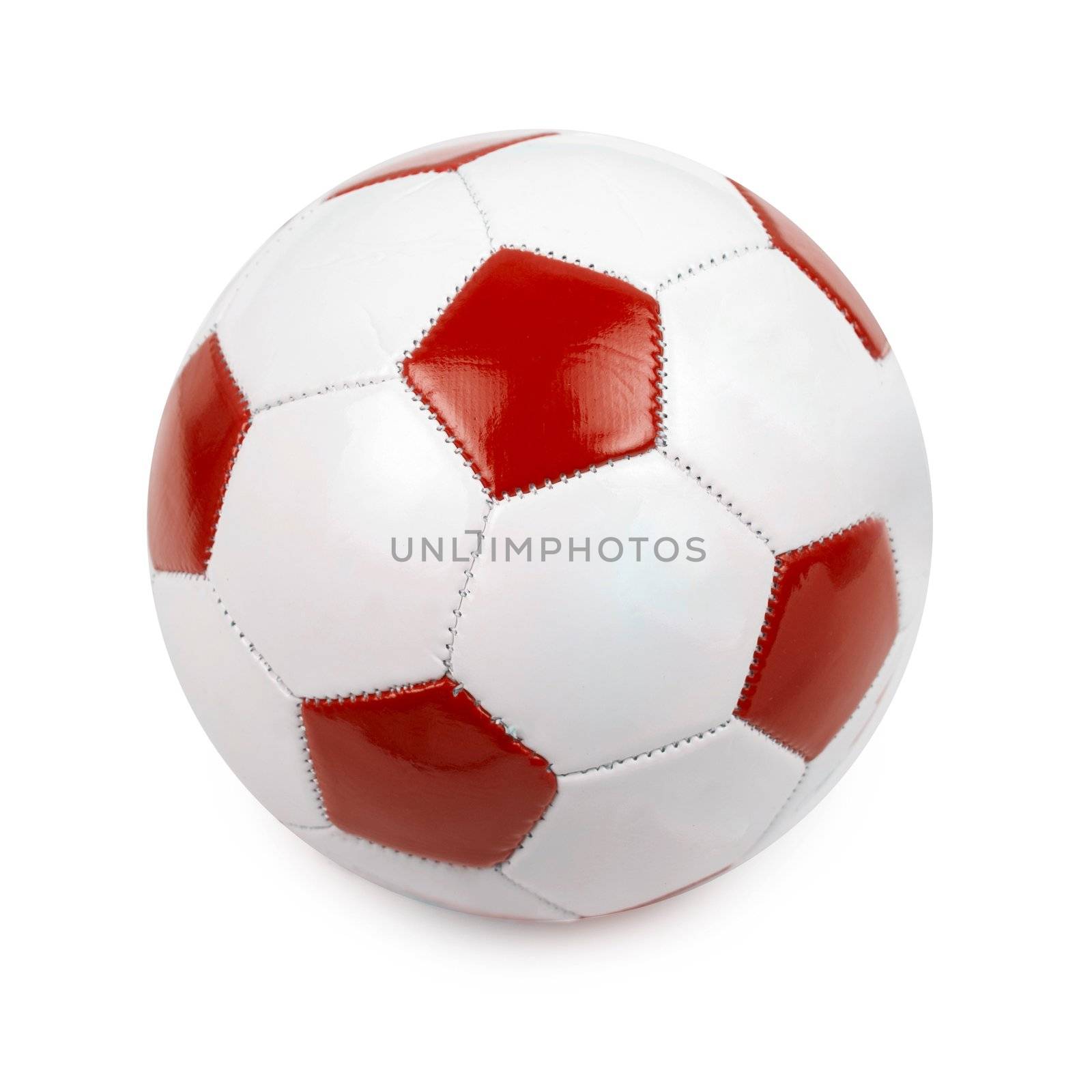 Soccer ball colored by flag of Poland on white