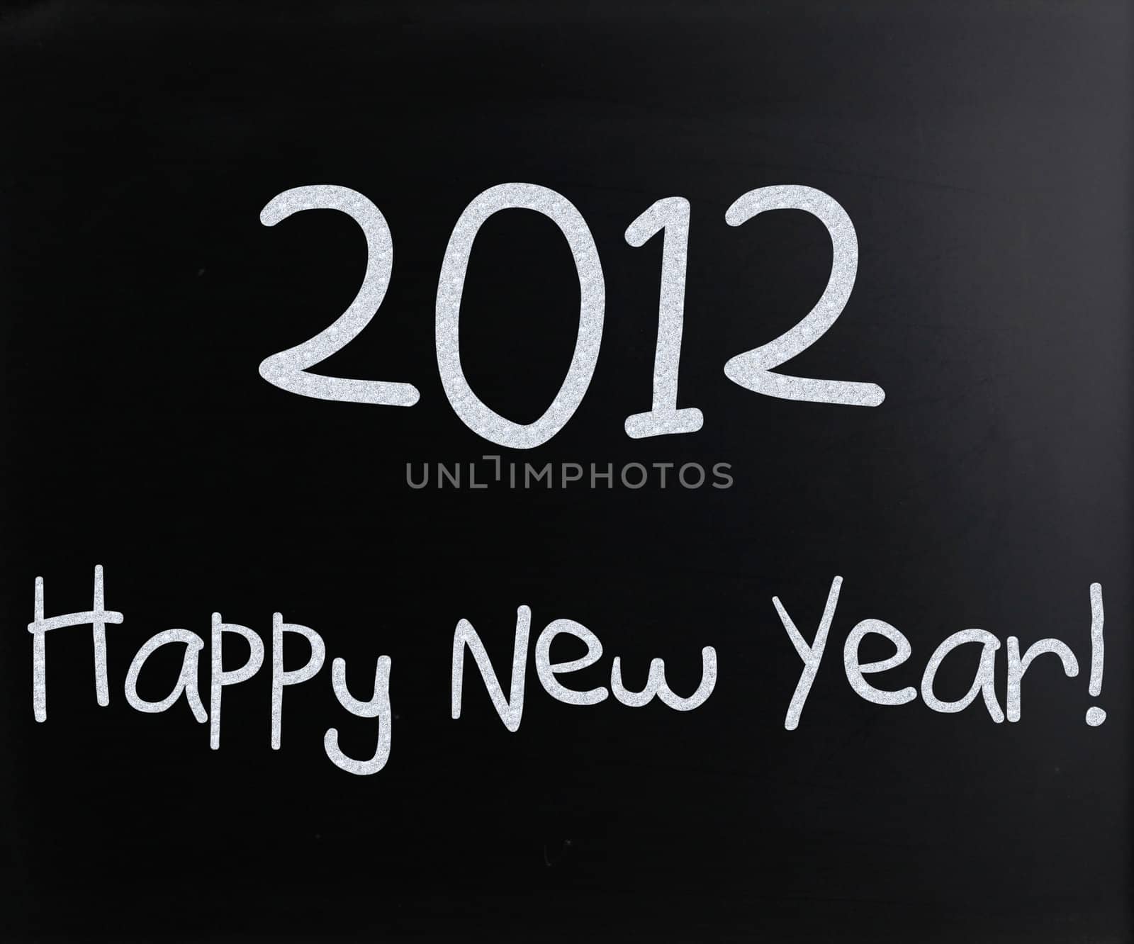 "Happy New Year" handwritten with white chalk on a blackboard