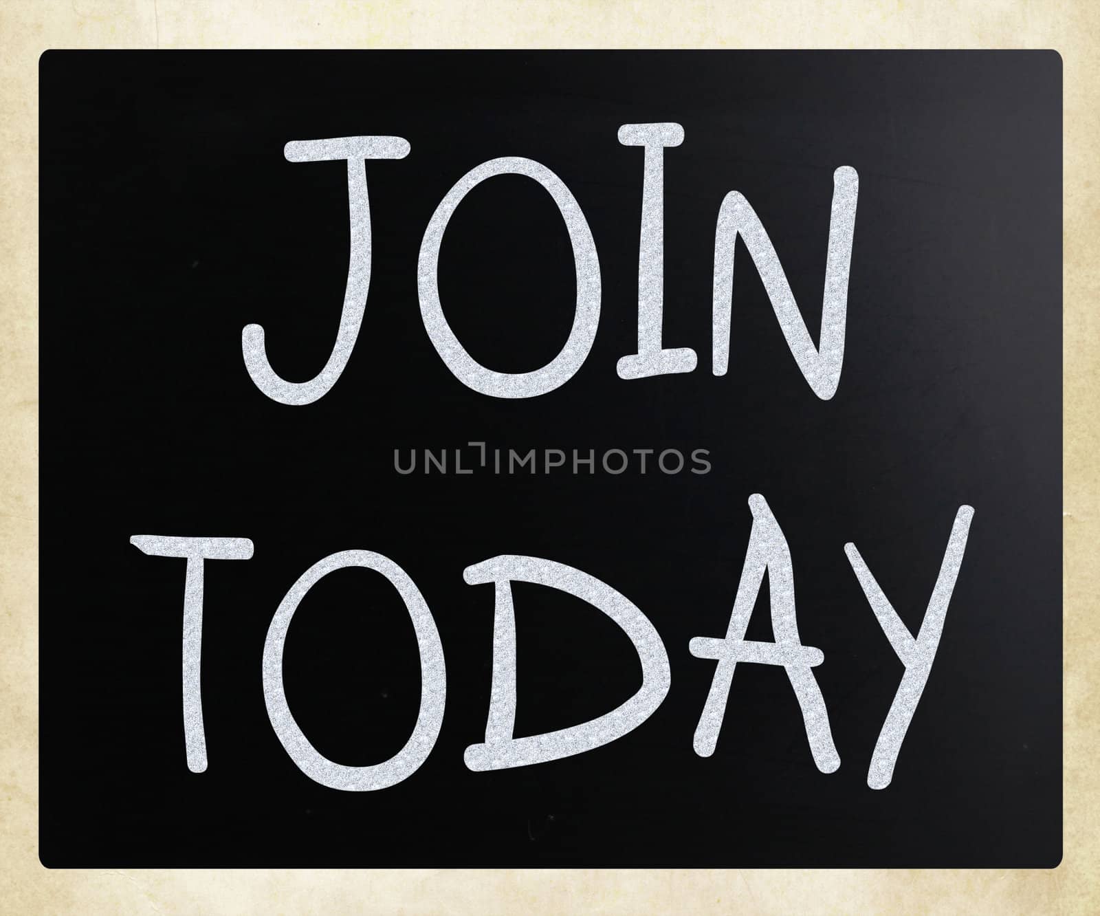 "Join today" handwritten with white chalk on a blackboard