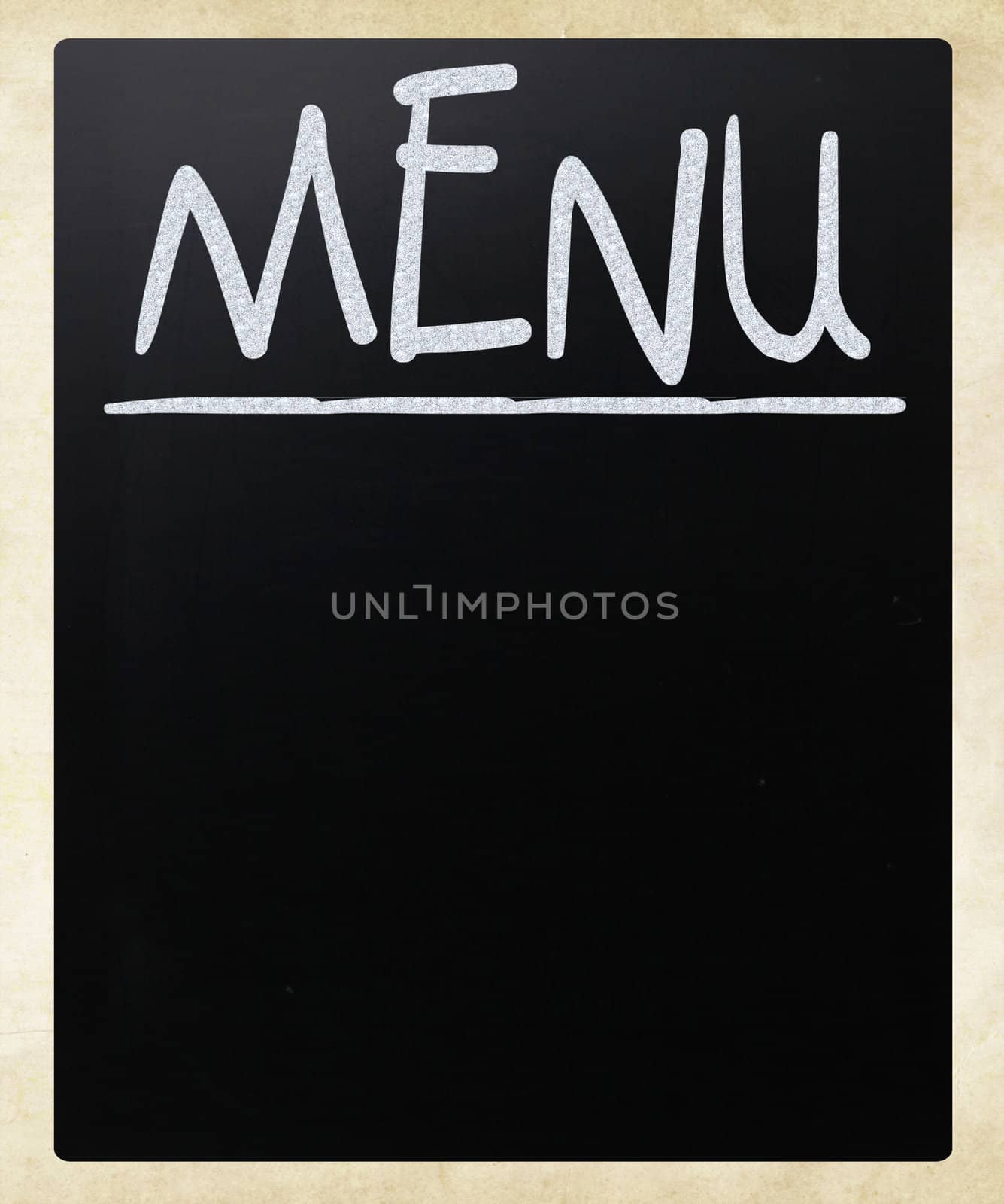 Blank blackboard with white chalk smudges used a restaurant menu.