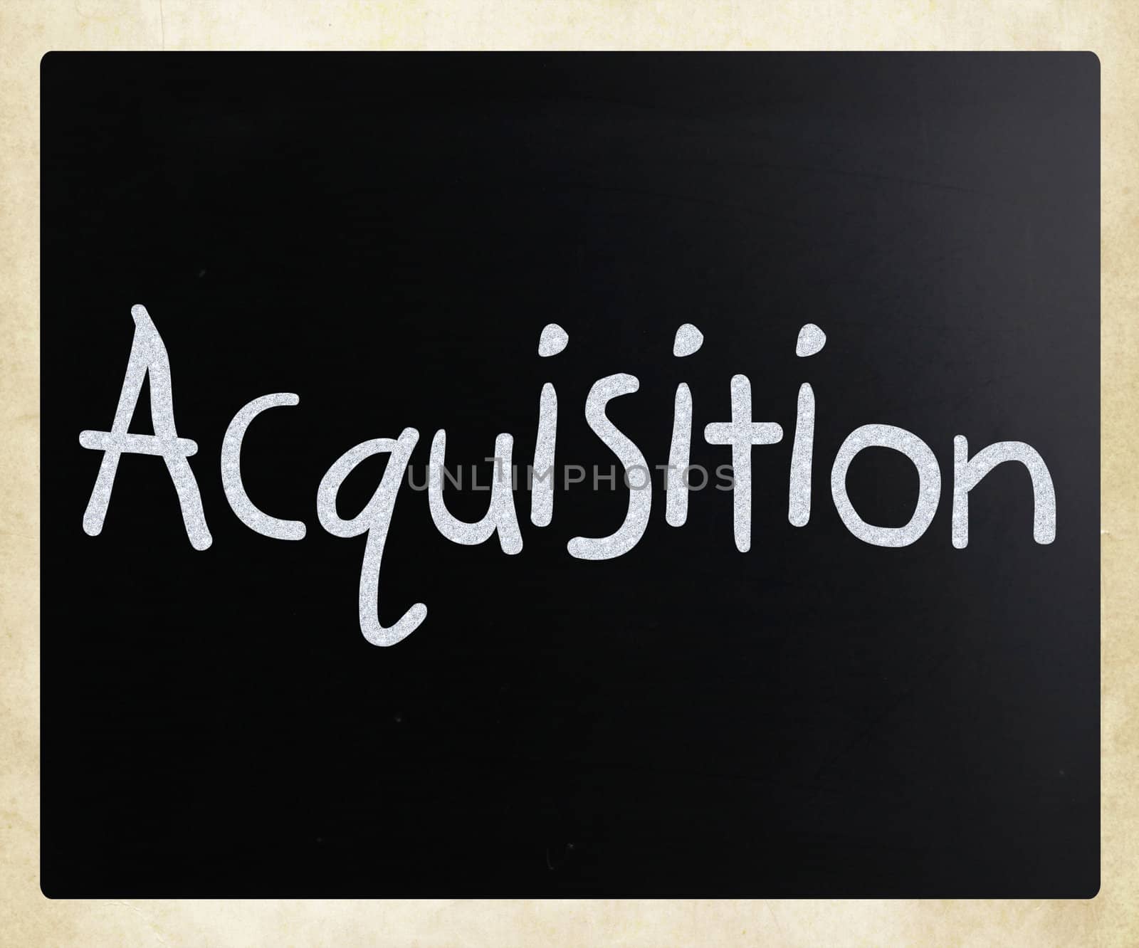 The word "Acquisition" handwritten with white chalk on a blackboard
