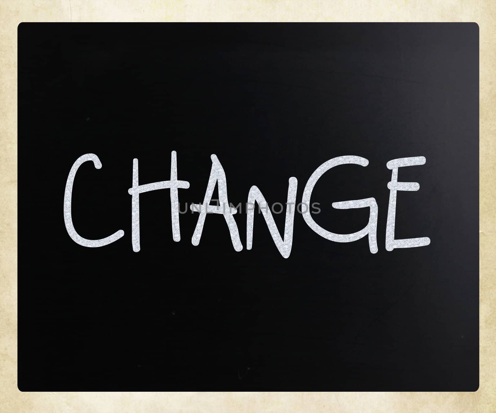 "Change" handwritten with white chalk on a blackboard