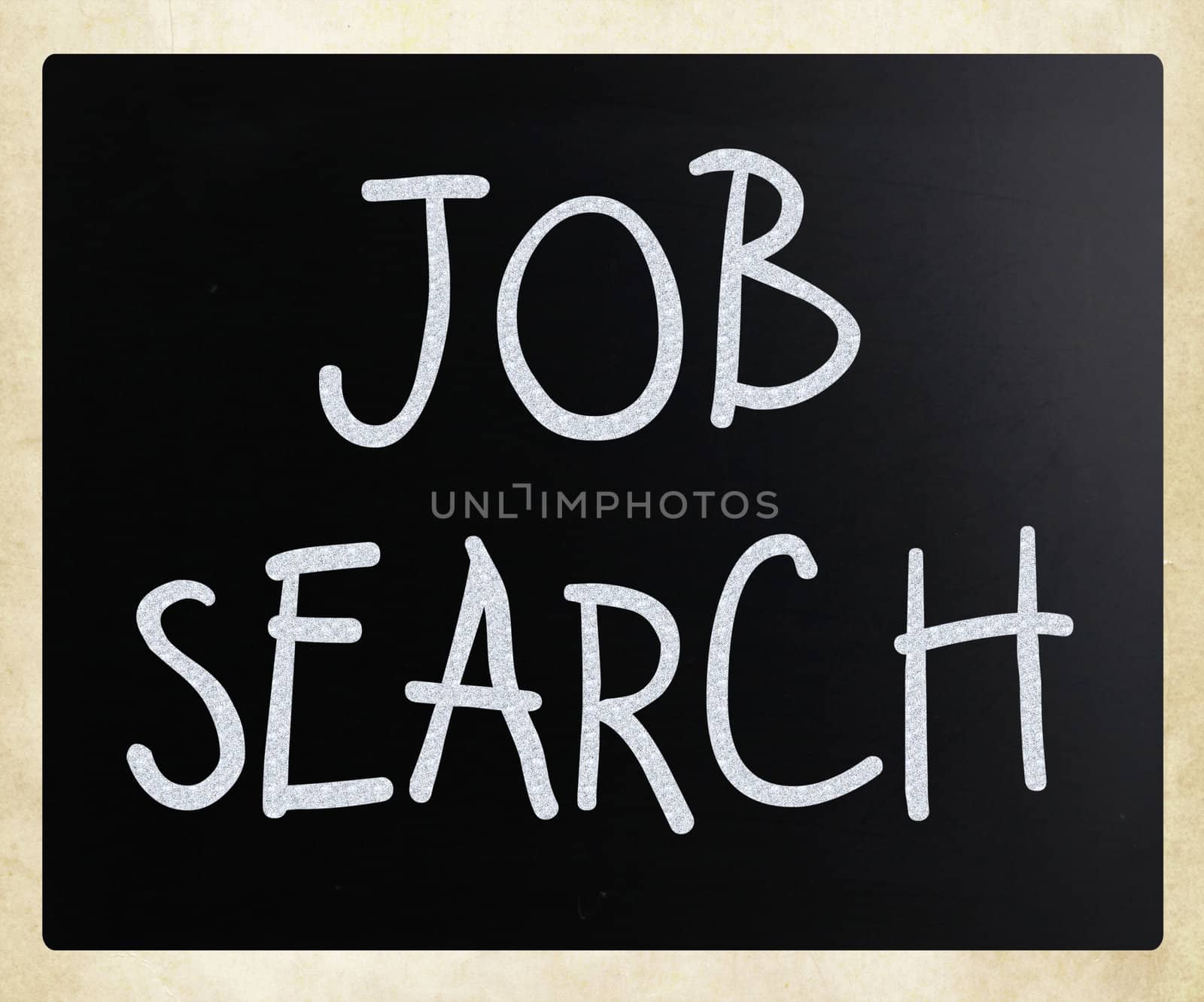 "Job search" handwritten with white chalk on a blackboard