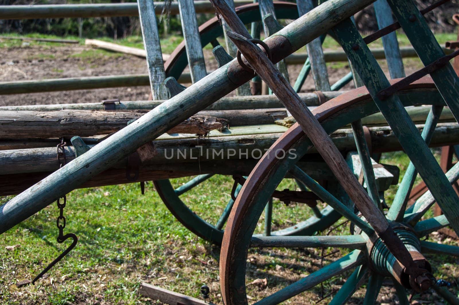 Vintage wooden horse carriage detail with wheel