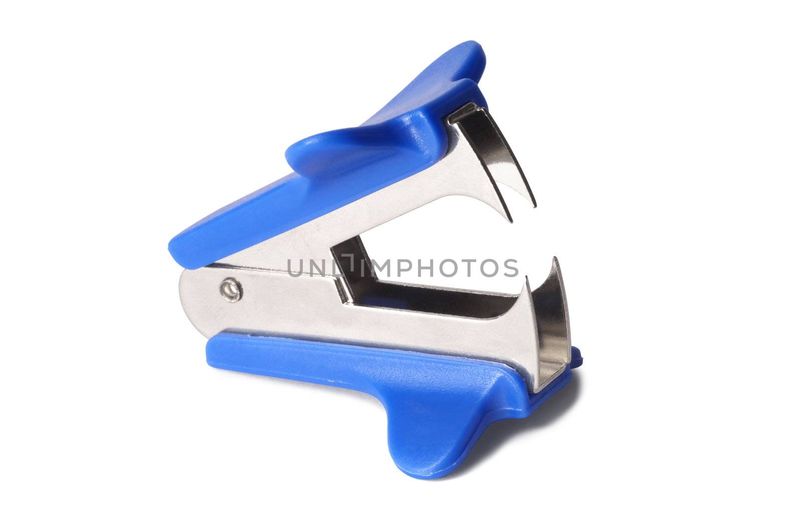 Blue staple remover isolated on white background