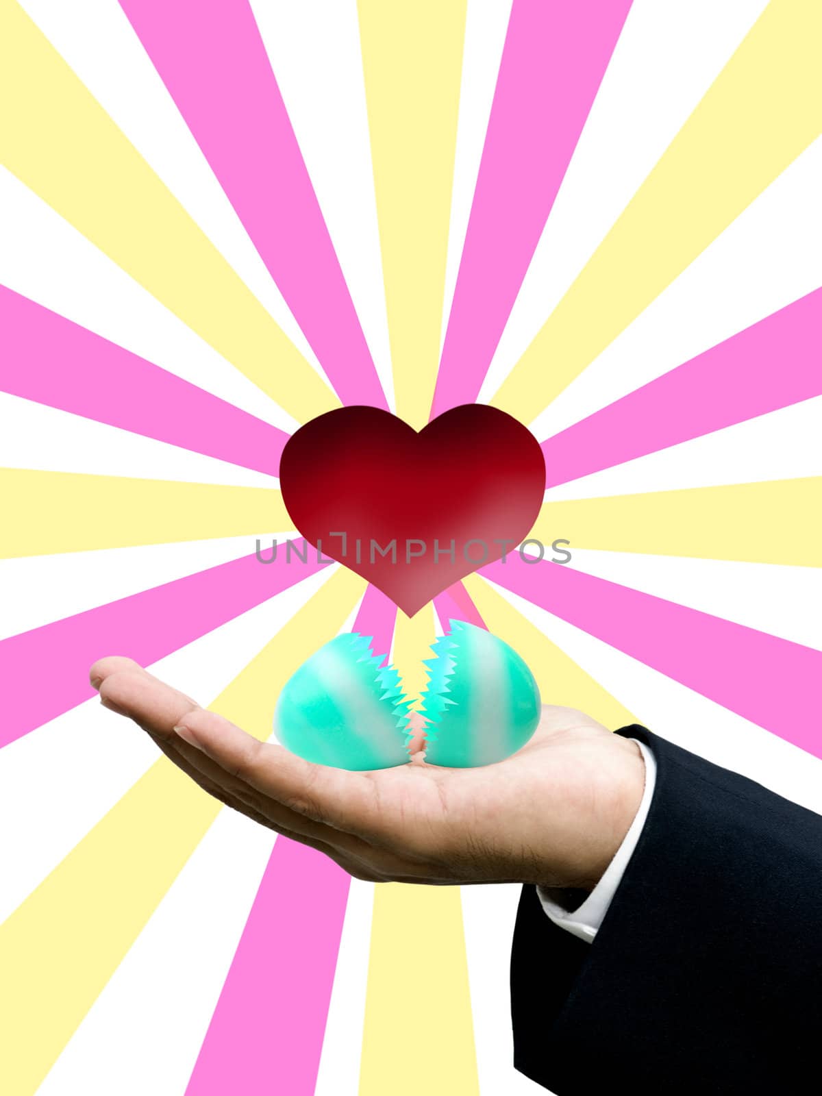 Easter egg with red heart on businessman hand by pixbox77