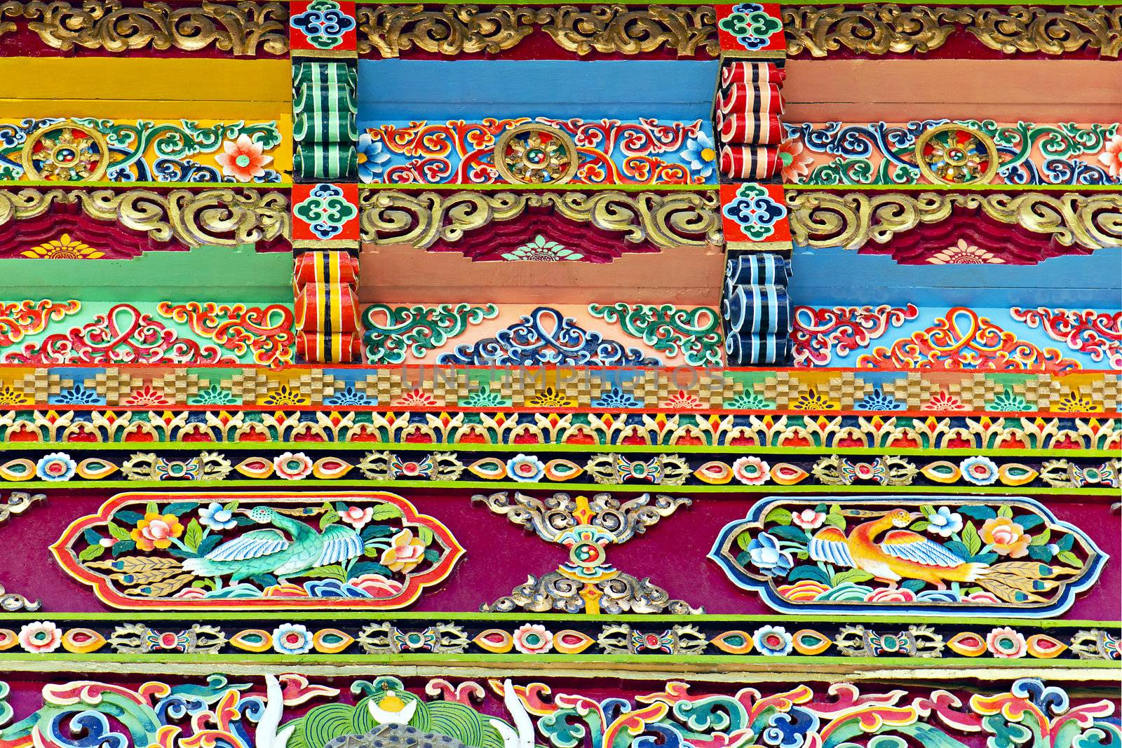 Tibetan architectural decorative ornament in the background