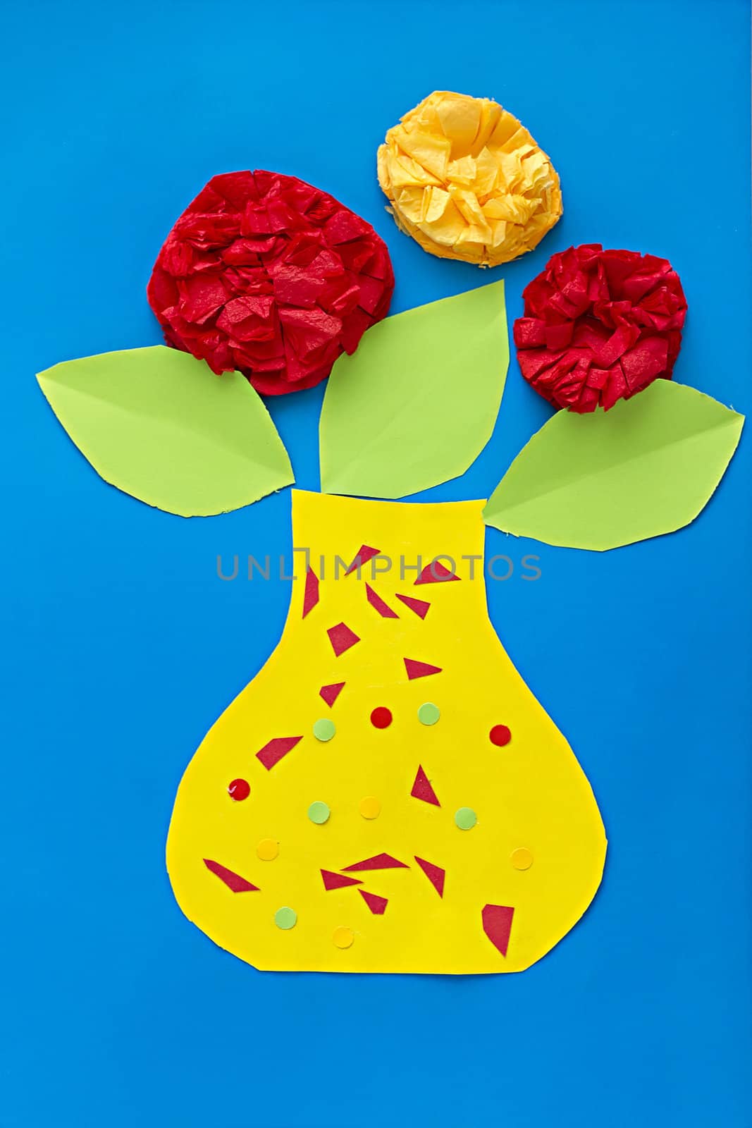 application from the paper flowers on a blue background