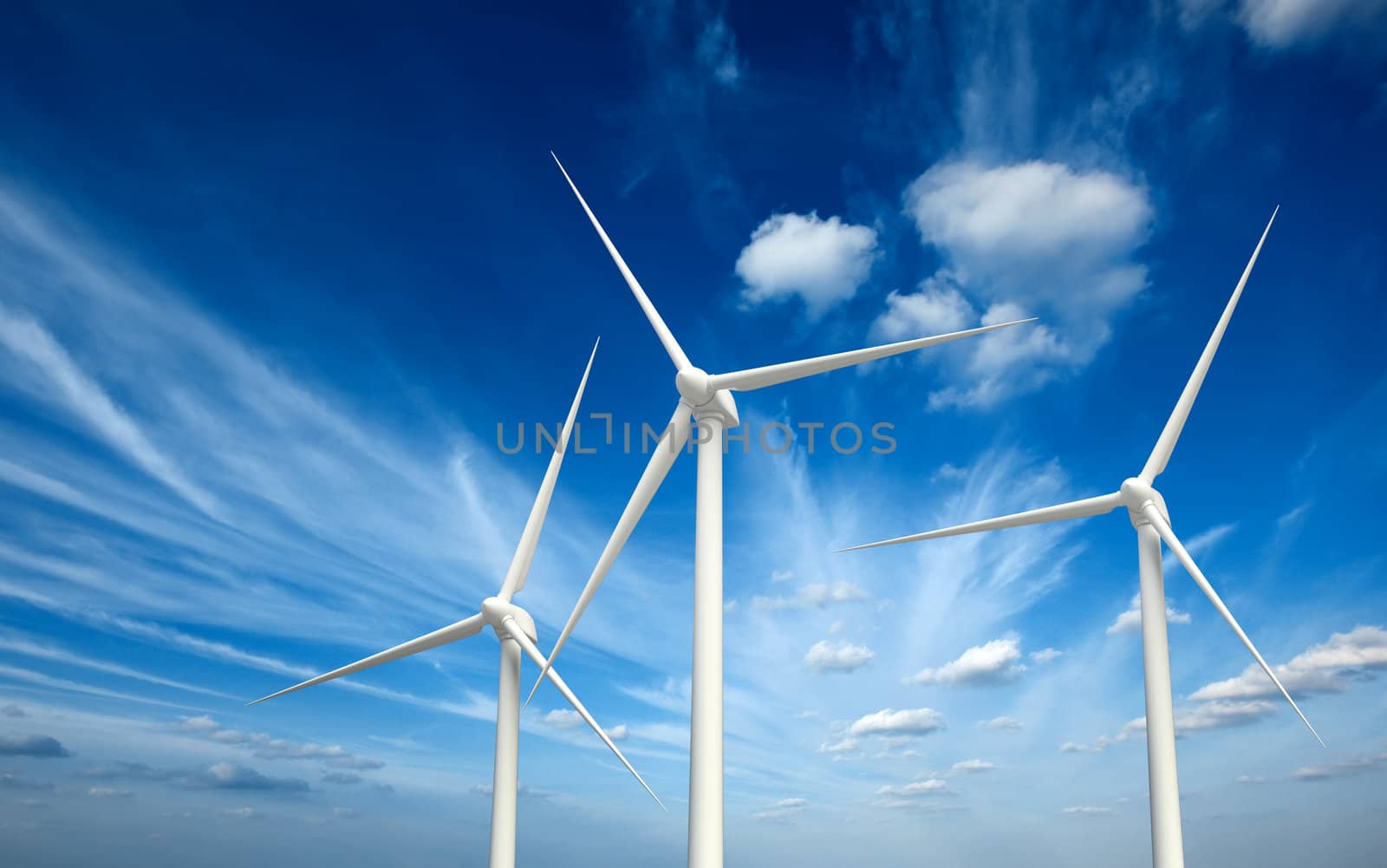 Green renewable energy concept - wind generator turbines in sky